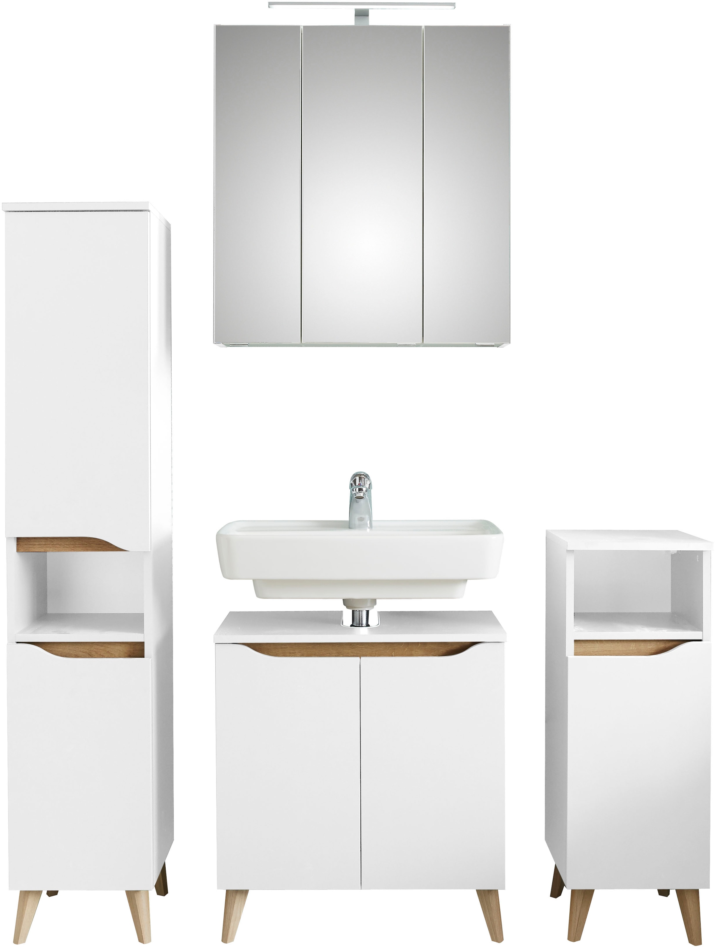 Saphir Badmöbel-Set »Quickset 4-teilig, Waschbeckenunterschrank mit LED-Spi günstig online kaufen