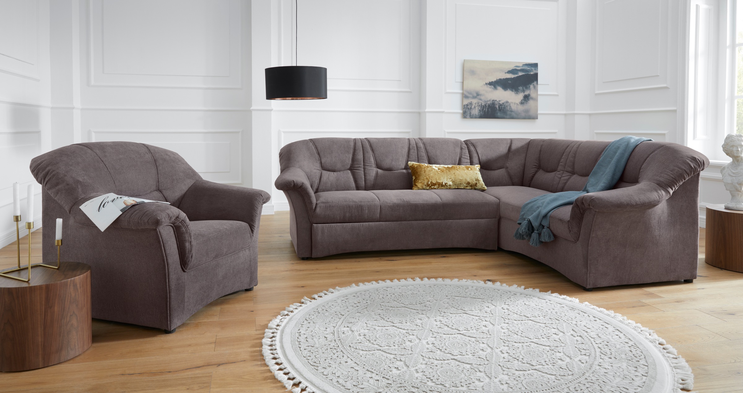 DOMO collection Ecksofa »Sarafina zeitlos und komfortabel, optional mit Federkern, L-Form«, wahlweise mit Bettfunktion
