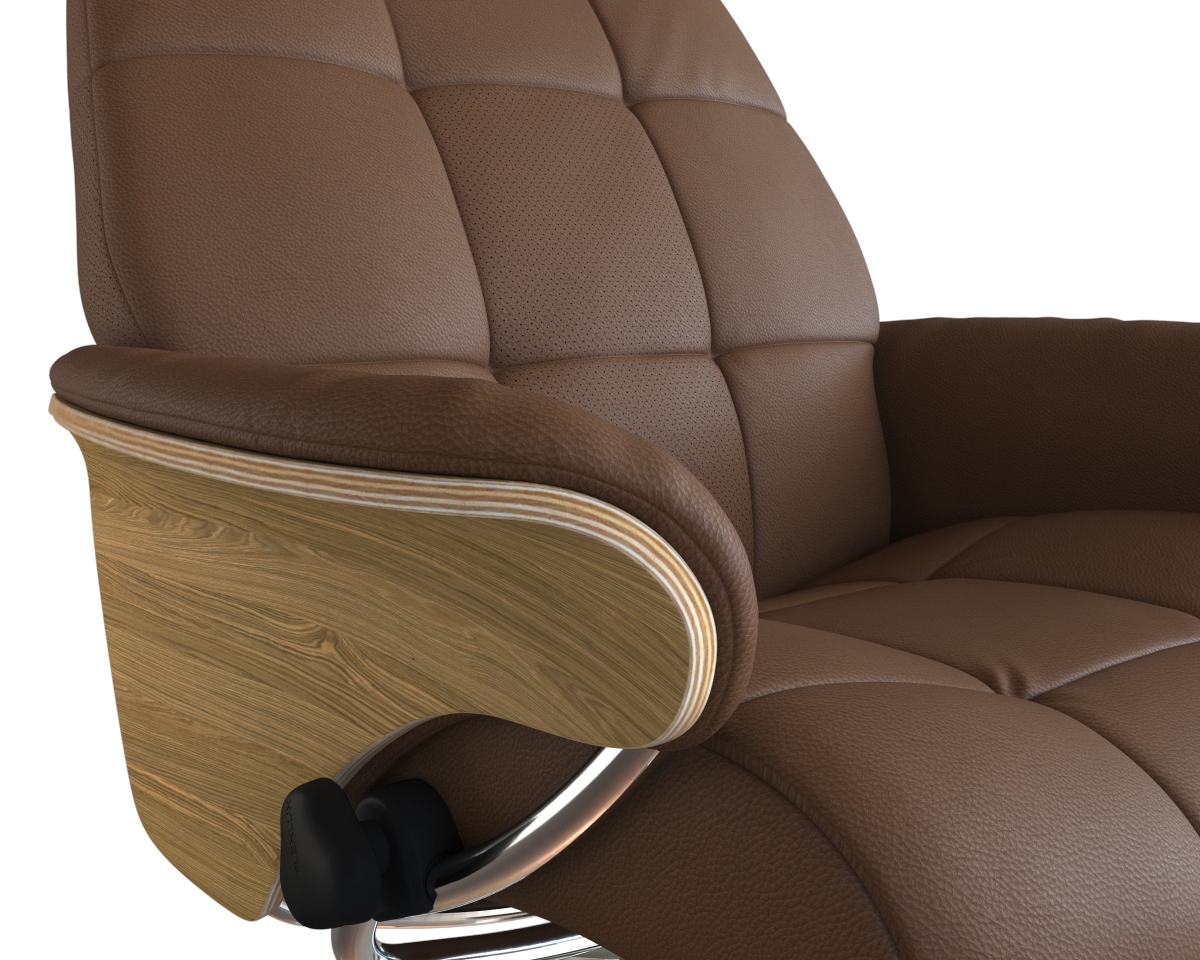 FLEXLUX Relaxsessel »Skagen Funktionsessel, Polstersessel, Armlehne, TV-Fernsehsessel,«, Rücken- und Kopfteilverstellung, Fuß Alu, Armlehne Eiche, Drehbar