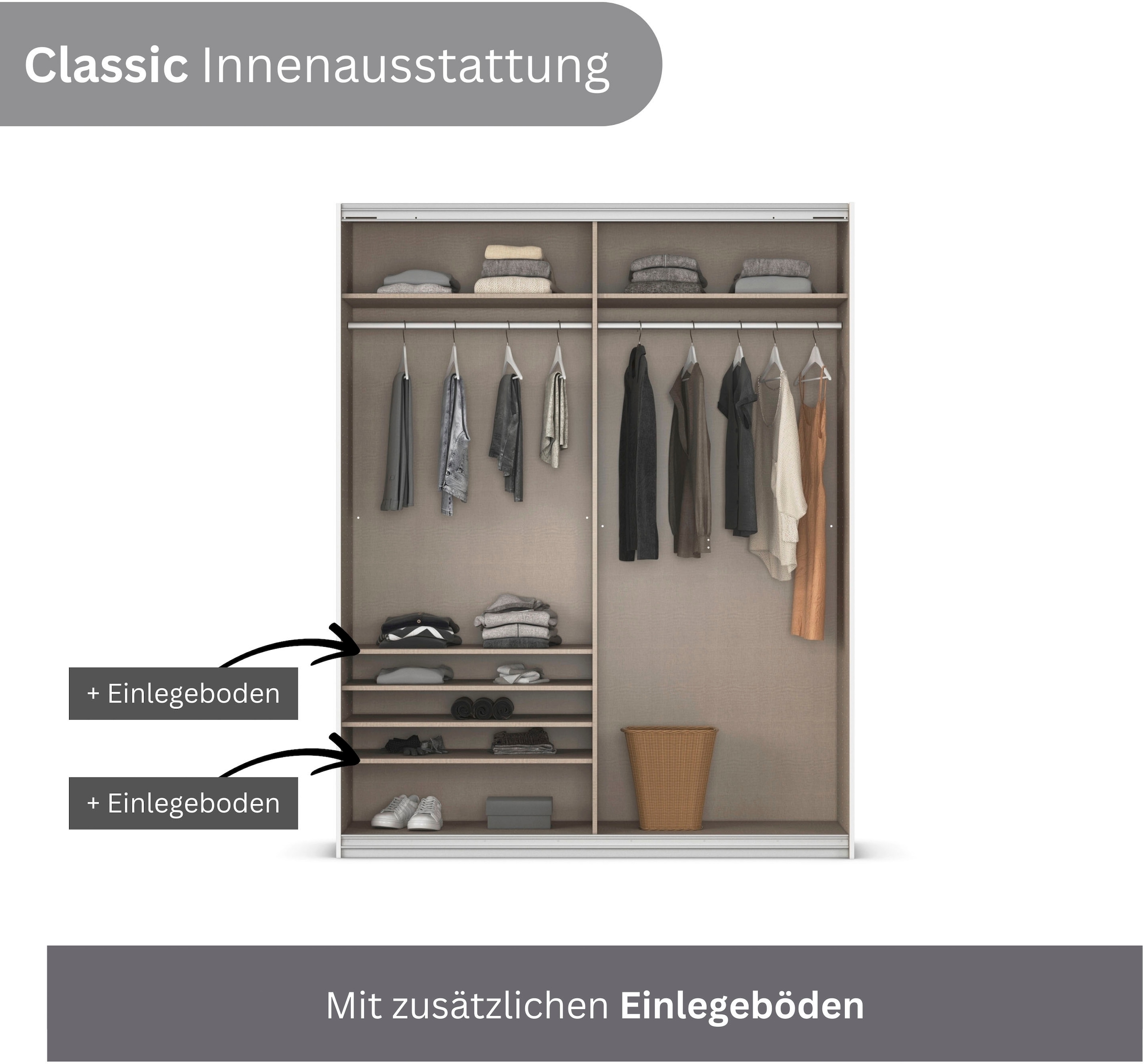 INOSIGN BY RAUCH Schwebetürenschrank »Kleiderschrank Schrank Garderobe Schlafzimmerschrank THANOS«, (in 3 verschiedenen Ausstattungen BASIC/CLASSIC/PREMIUM), Optional mit Spiegel, Metall-Griffleisten alufarben MADE IN GERMANY