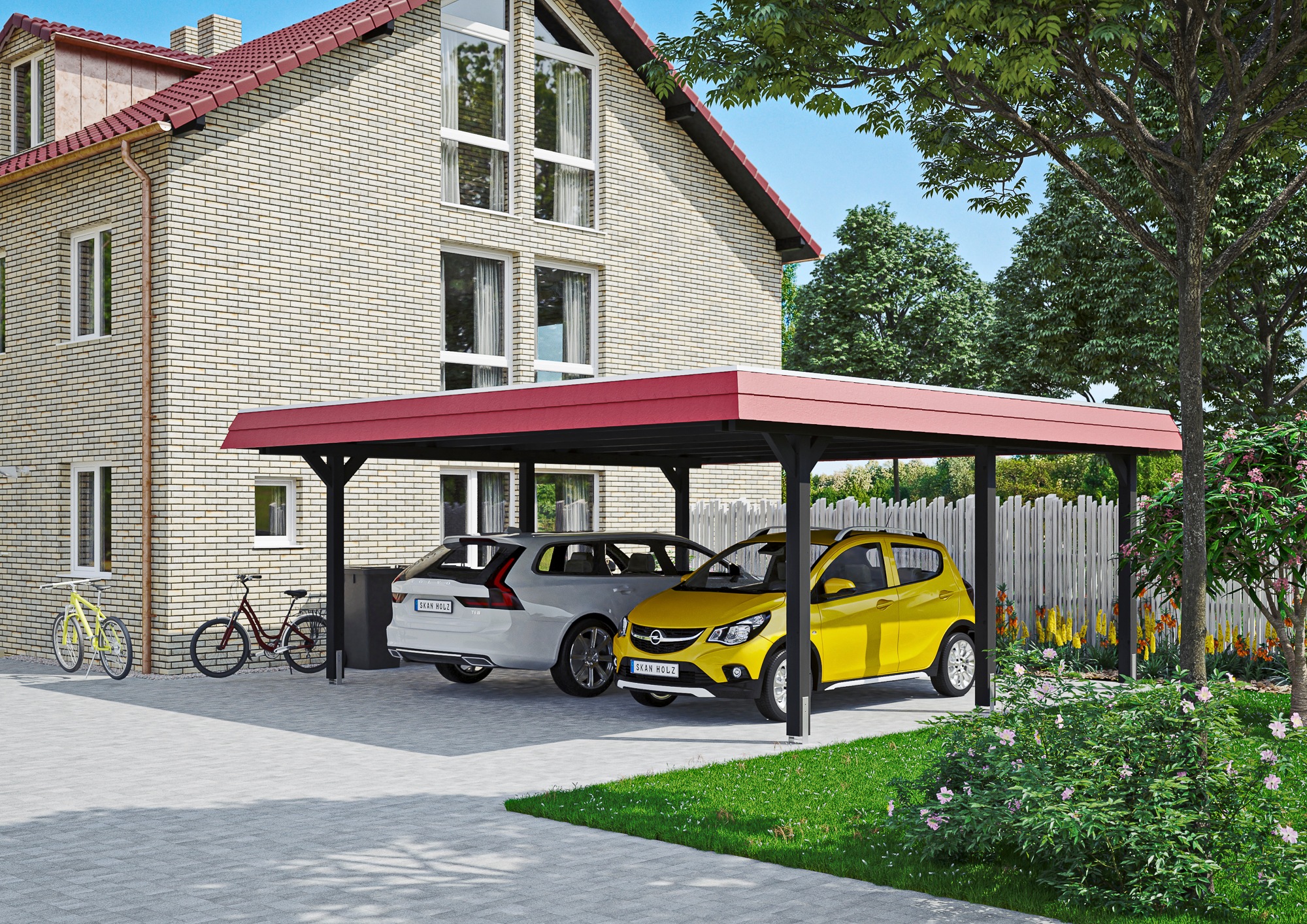 Skanholz Doppelcarport »Wendland« Leimholz 550 cm Anthrazit, rote Blende günstig online kaufen