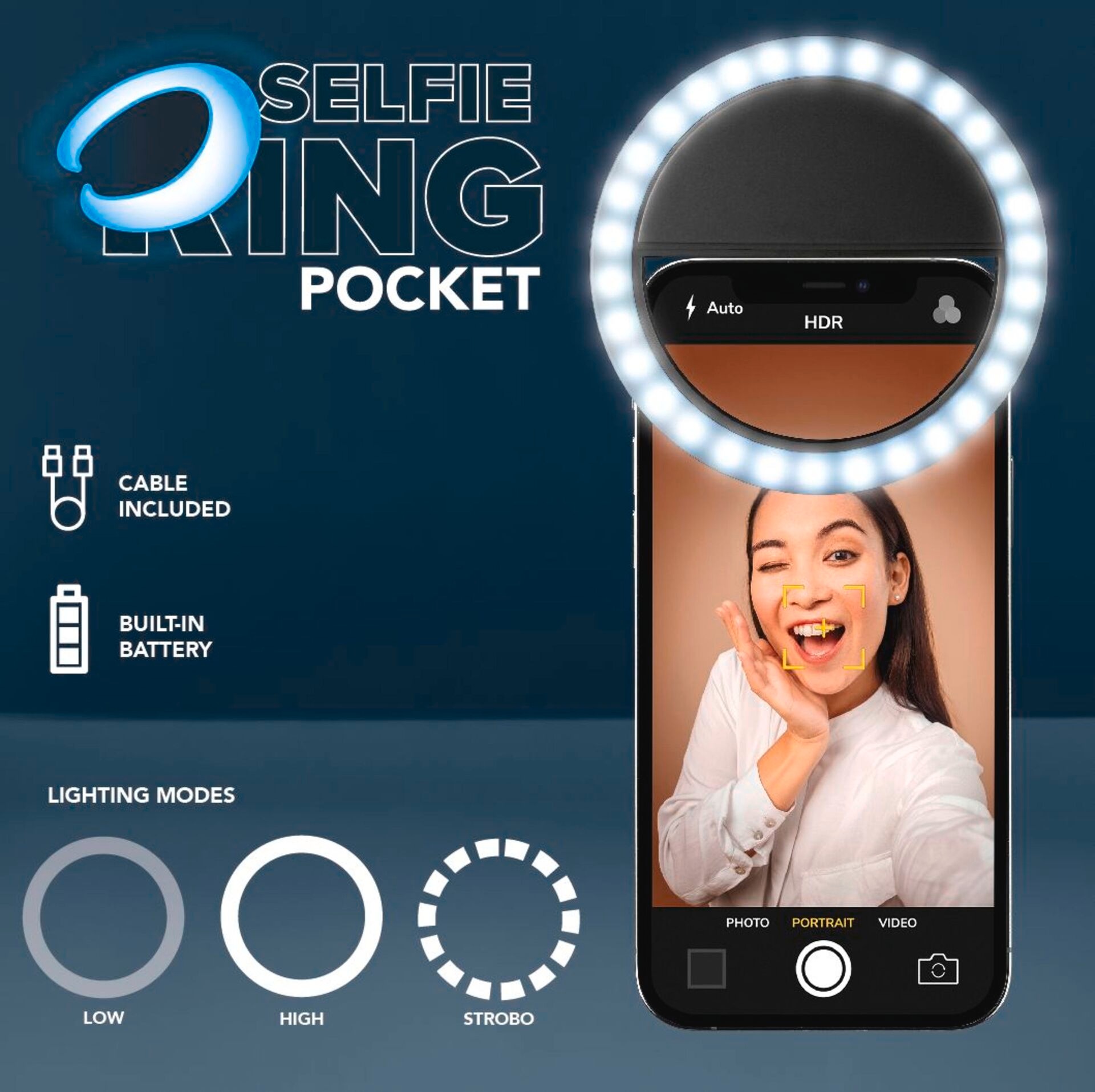 Cellularline Ringlicht »Universal Selfie Lichtring«, mit wiederaufladbarer Batterie, passt an Smartphones, Tablets oder PCs