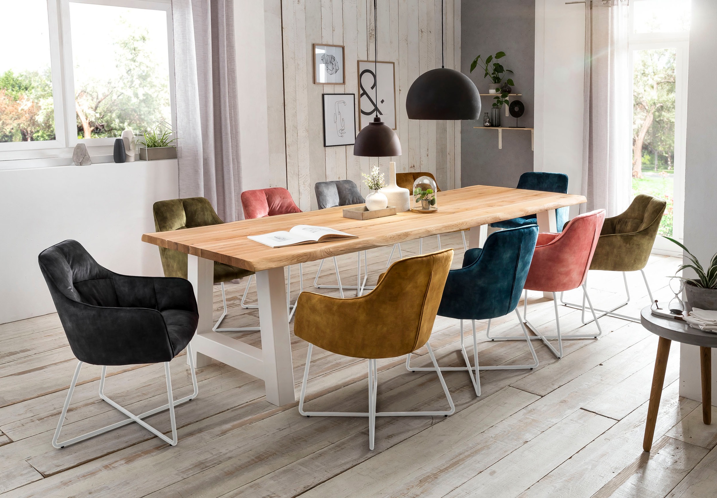 Home affaire Esstisch »Tristan« massive Balkeneiche geölt mit Baumkante, in günstig online kaufen