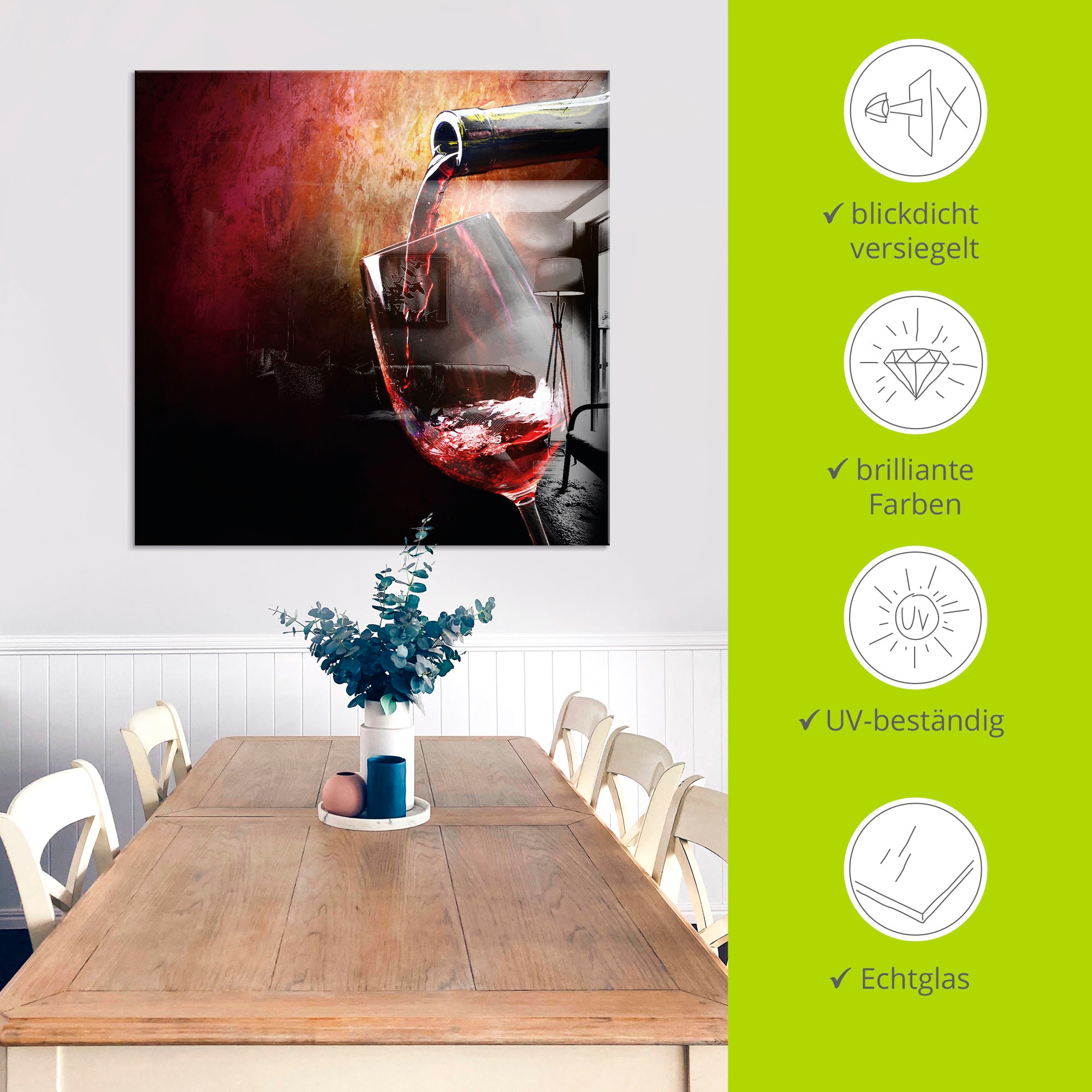 Artland Glasbild »Wein - Rotwein«, Getränke, (1 St.), in verschiedenen Größen