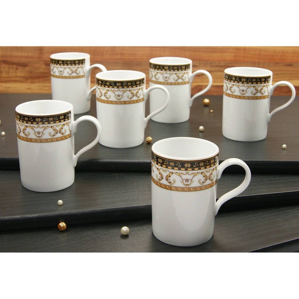 CreaTable Becher »Kaffeebecher Majestosa«, (Set, 6 tlg.), Dekor schwarz abgesetzt, Tassen Set, 6-teilig