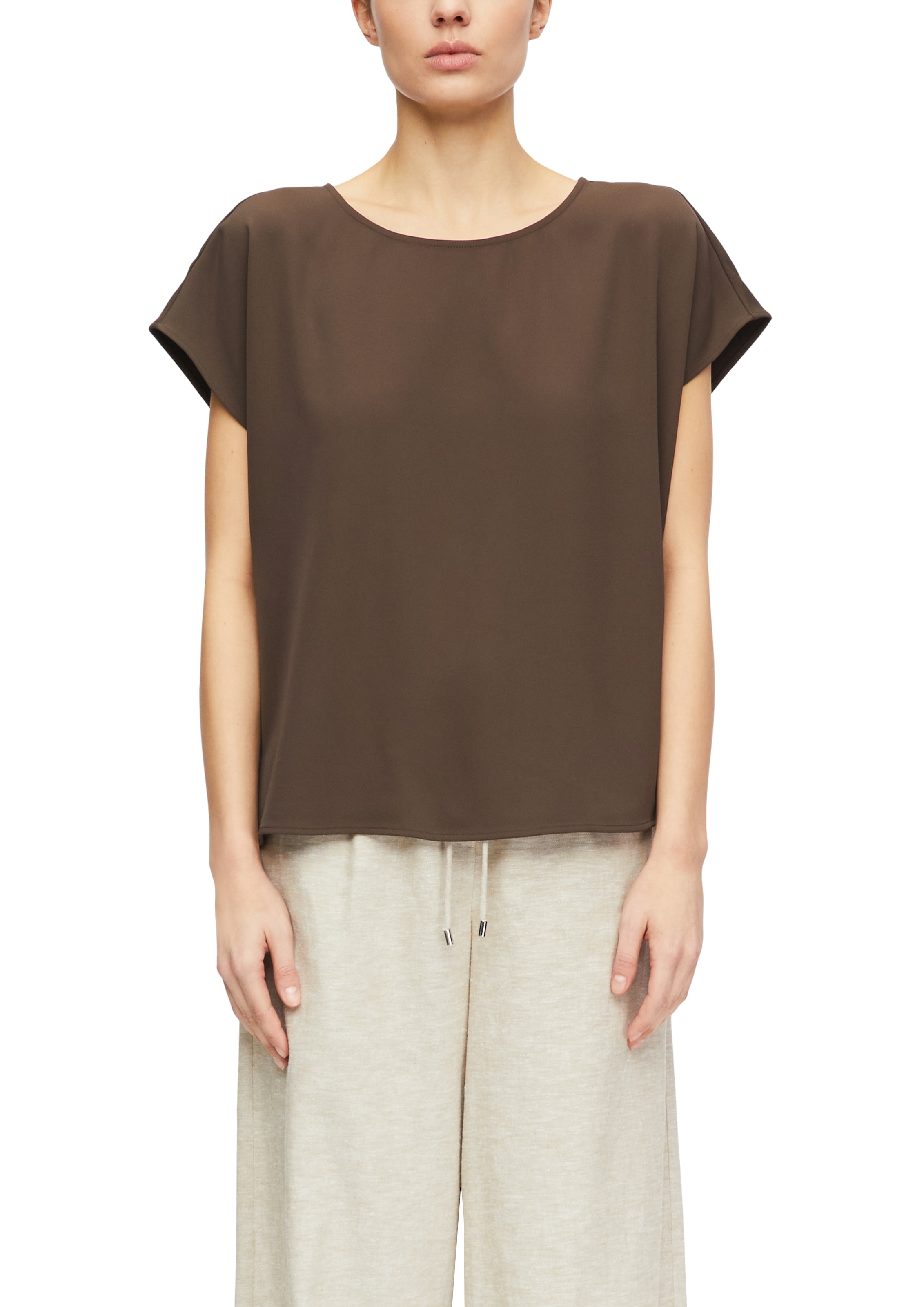 Comma Kurzarmbluse Sommerbluse - unifarben - mit Stretch