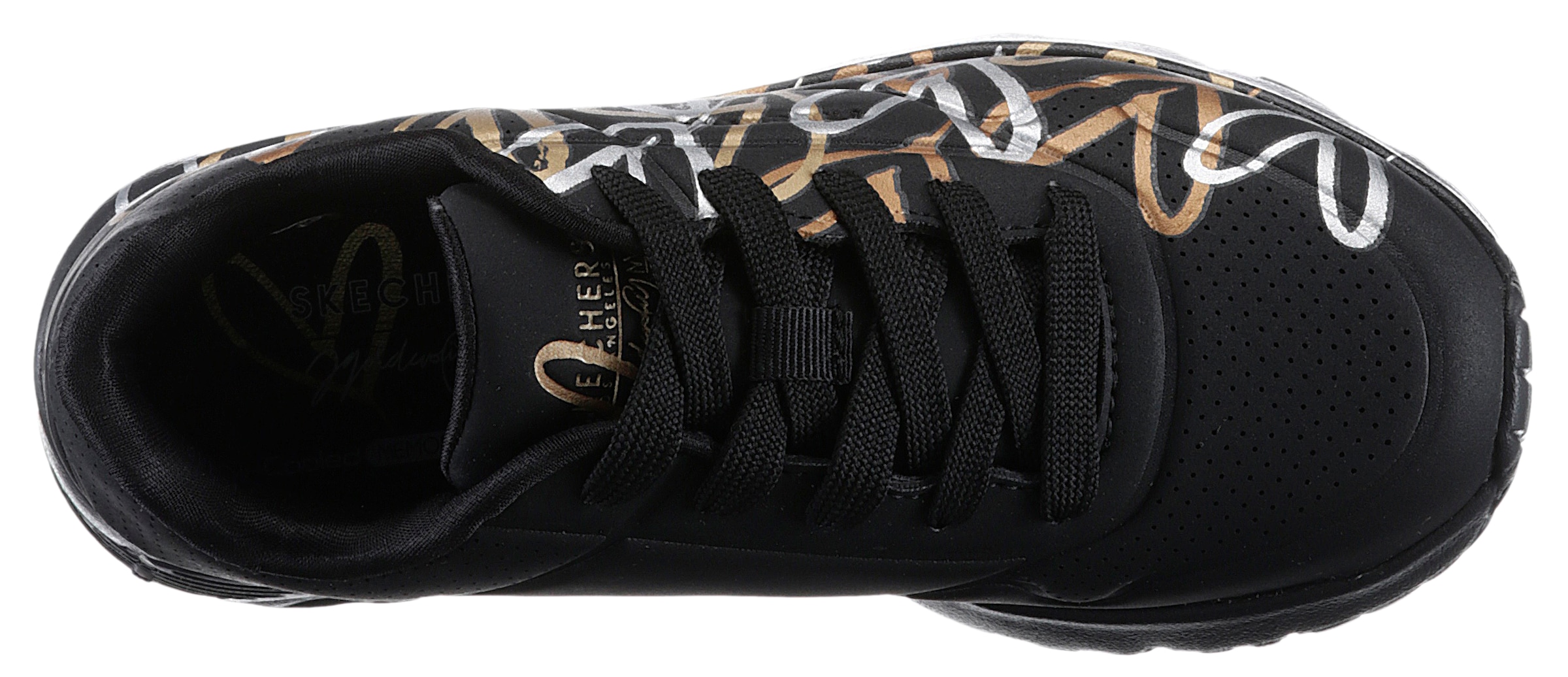 Skechers Plateausneaker »Skechers x JGoldcrown: Uno Lite - Metallic Love«, Schnürschuh, Keilsneaker mit Herzchen im Metallic Look bedruckt