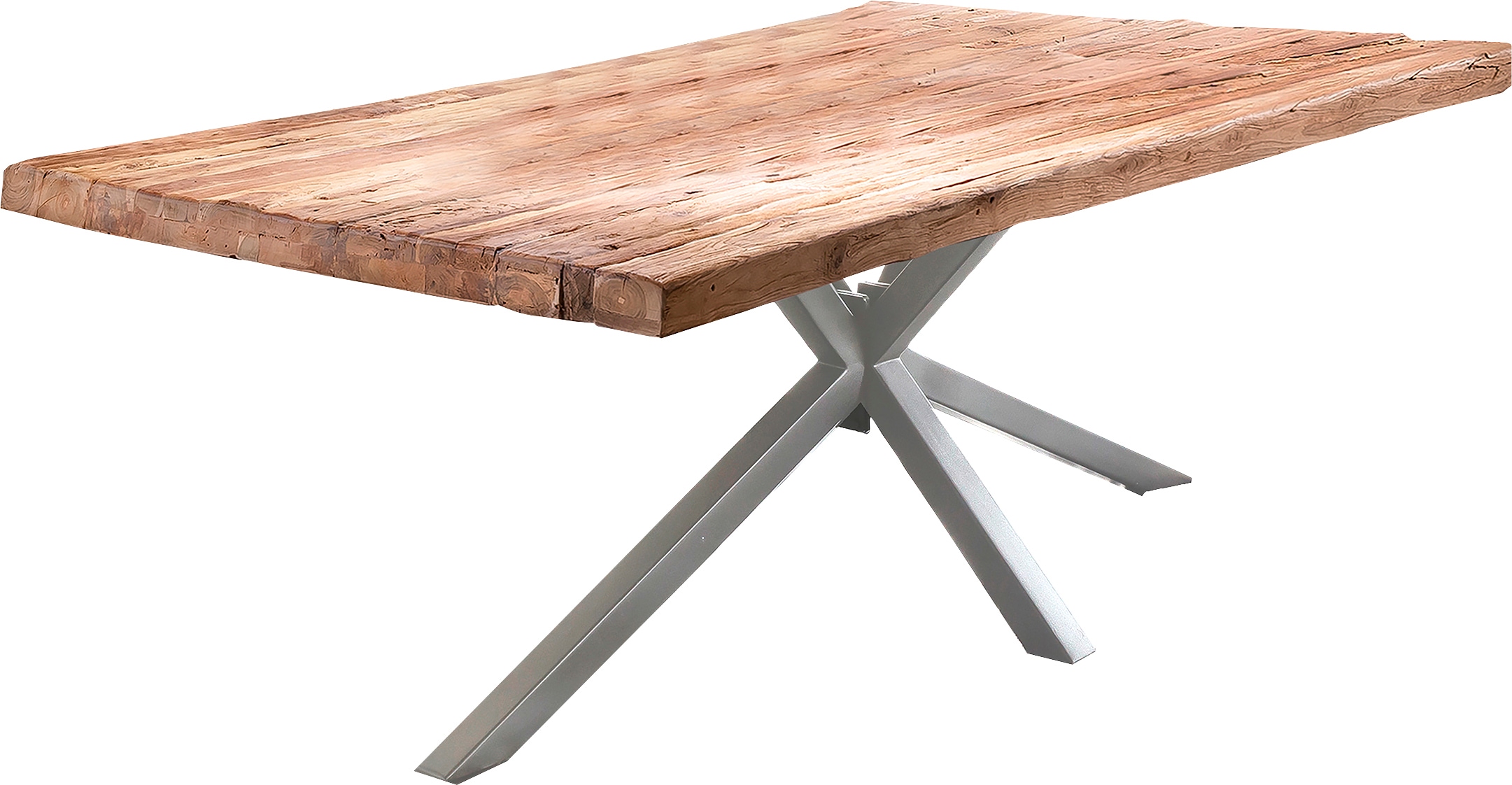 SIT Esstisch Platte aus recyceltem Teak Natur, Antiksilber + Antiksilber + Natur