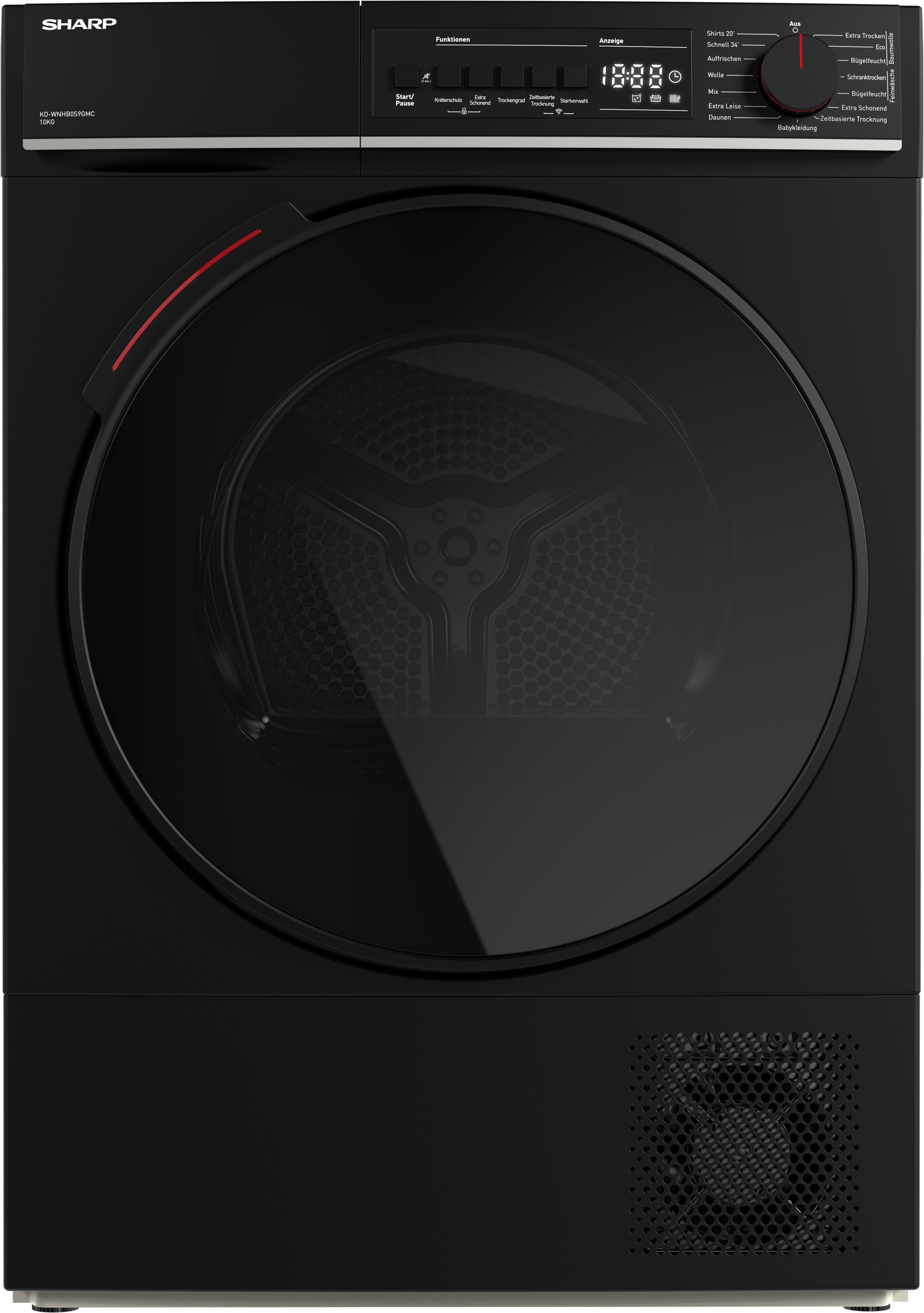 Sharp Wärmepumpentrockner »KD-WNHB0S9GMC-DE« 10kg / +WIFI / EEKC / 2 Tasten / XXL-Tür voll-schwarz / Mat Black