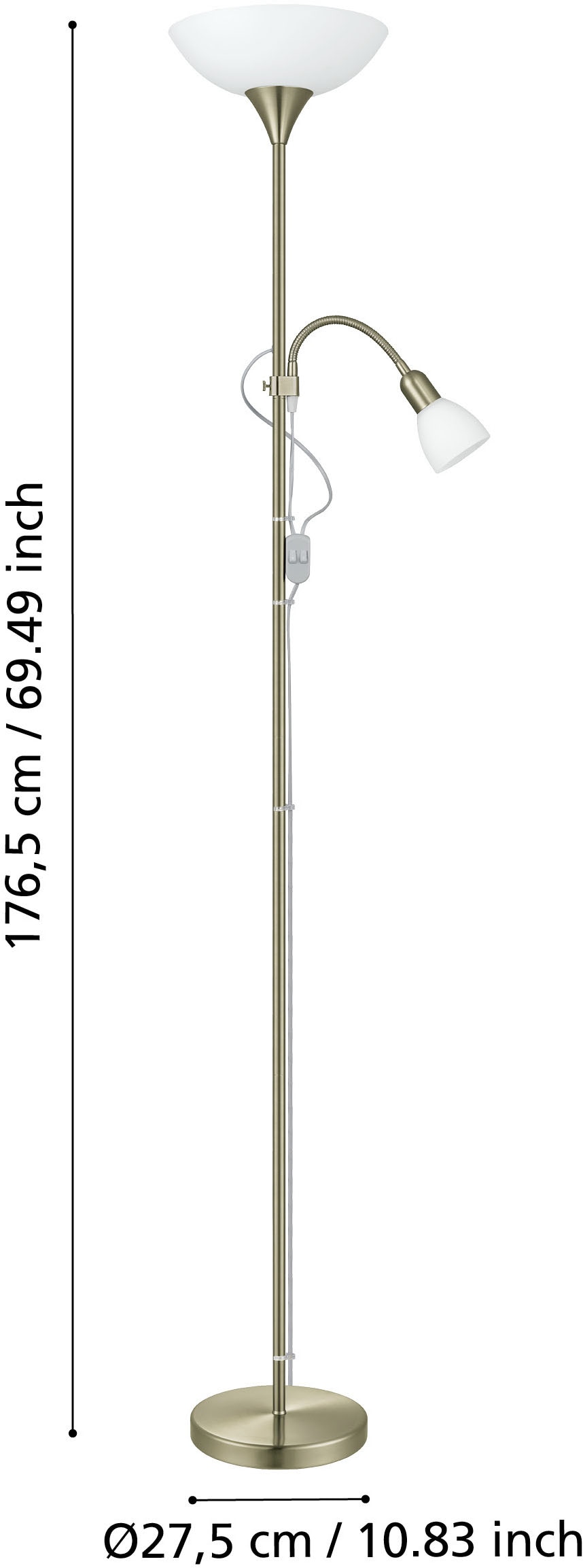 EGLO Stehlampe »UP 2 Stehlampe - Stahl - E27;E14 - 1X60W;1X18W - IP20« LED-Modul 1 Stk. Standleuchte, Leselampe, Wohzimmer, Schlafzimmer, H176,5 x Ø27,5 cm