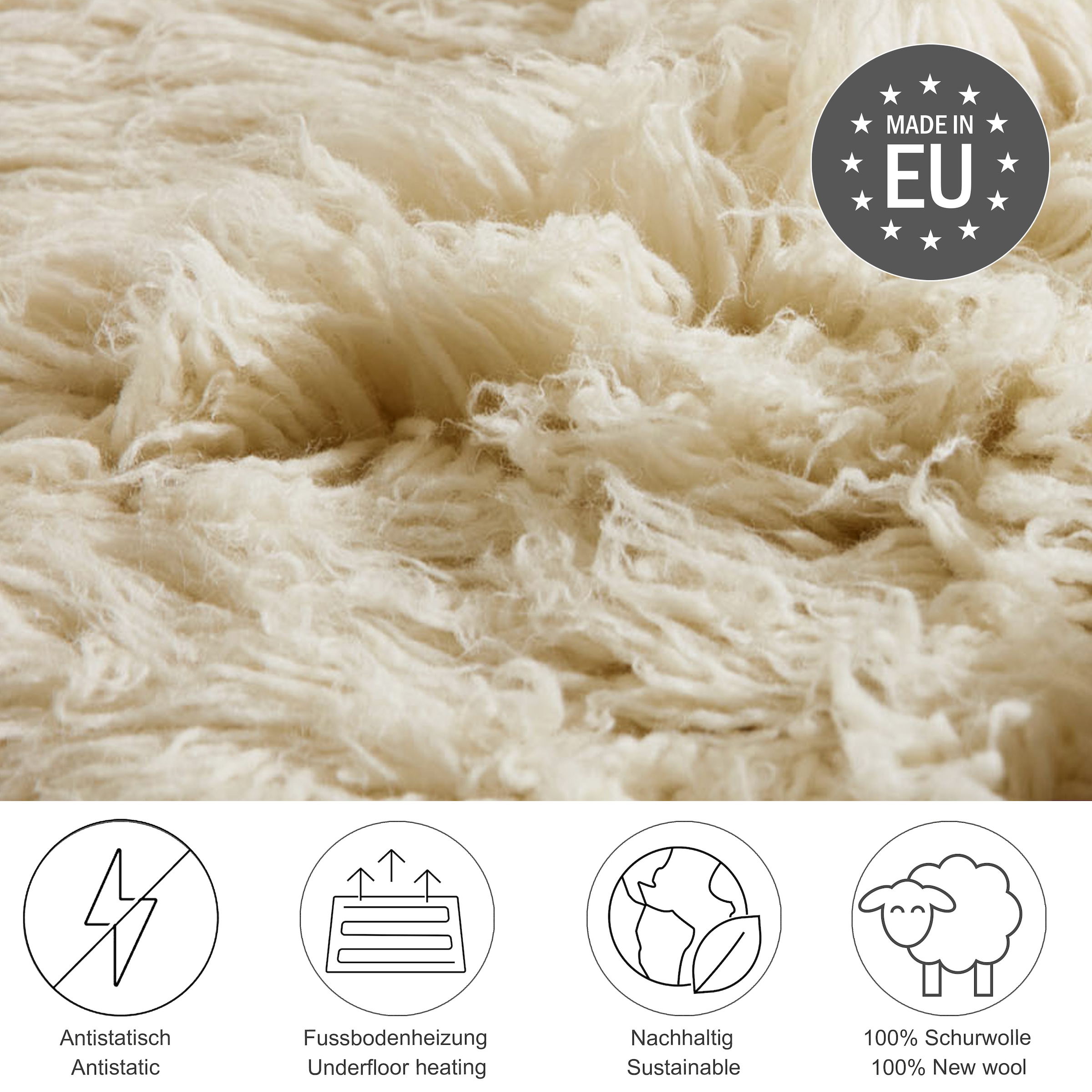 THEKO Bettumrandung »Flokos 2«, Läufer-Set, Hochflor, Uni-Farben, reine Wolle, handgewebt