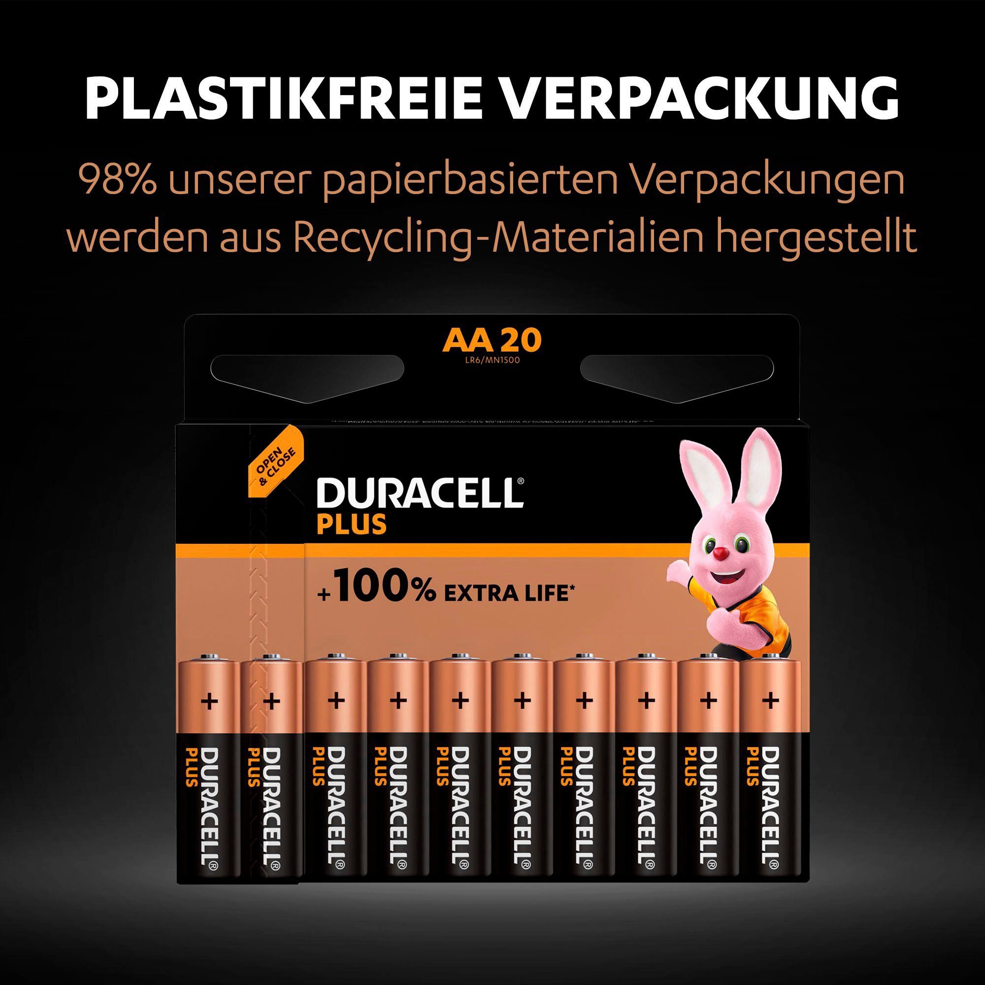 Duracell Batterie »20+20 Pack: 40x Mignon/AA/LR06«, 1,5 V, (40 St., Alkaline Batterie, 40 Stück), 1,5V