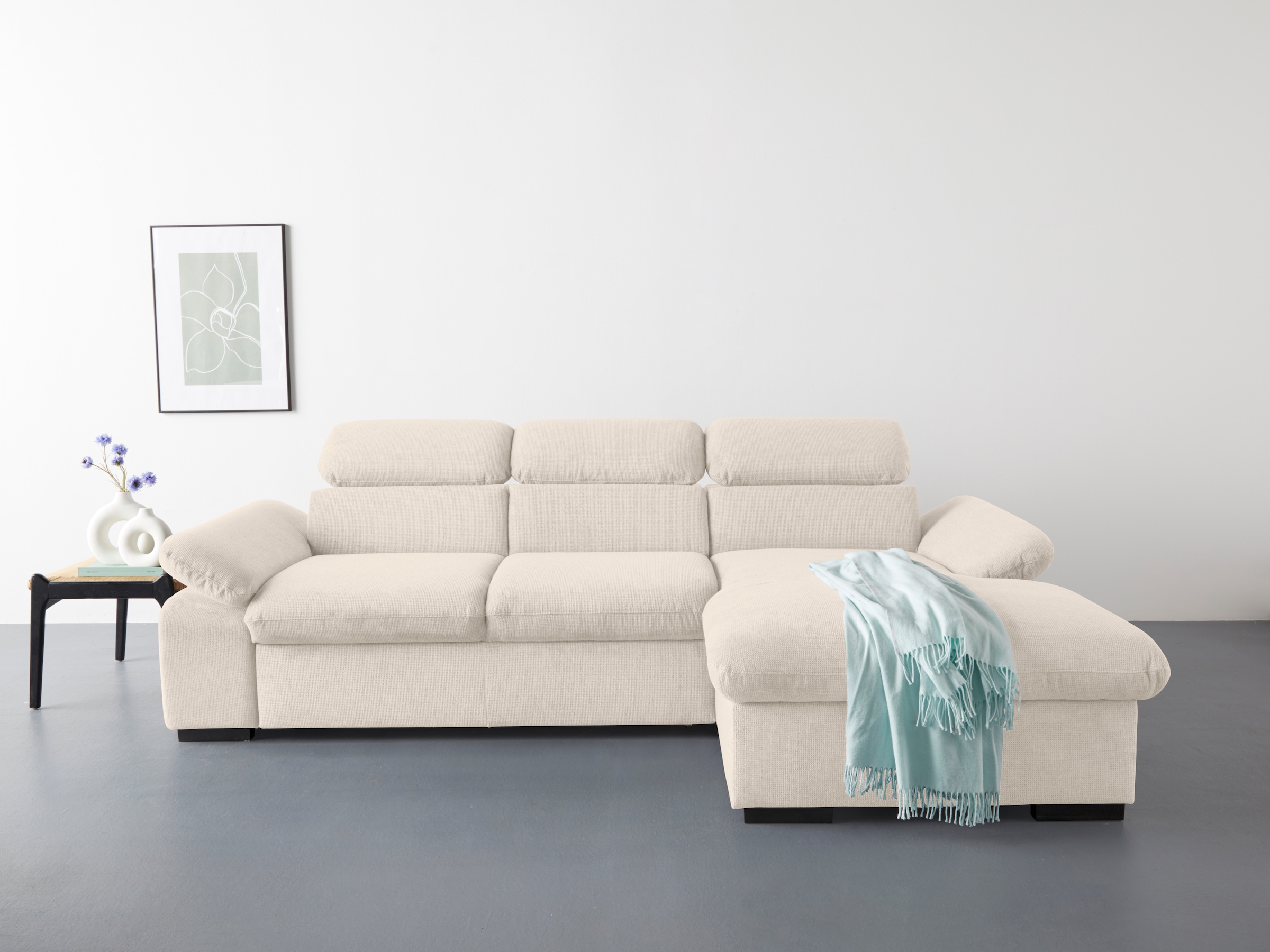 COTTA Ecksofa »Lola L-Form«, (Set, mit Hocker), mit Hocker & Kopfteilfunktion, wahlw. Bett- und Armteilfunktion