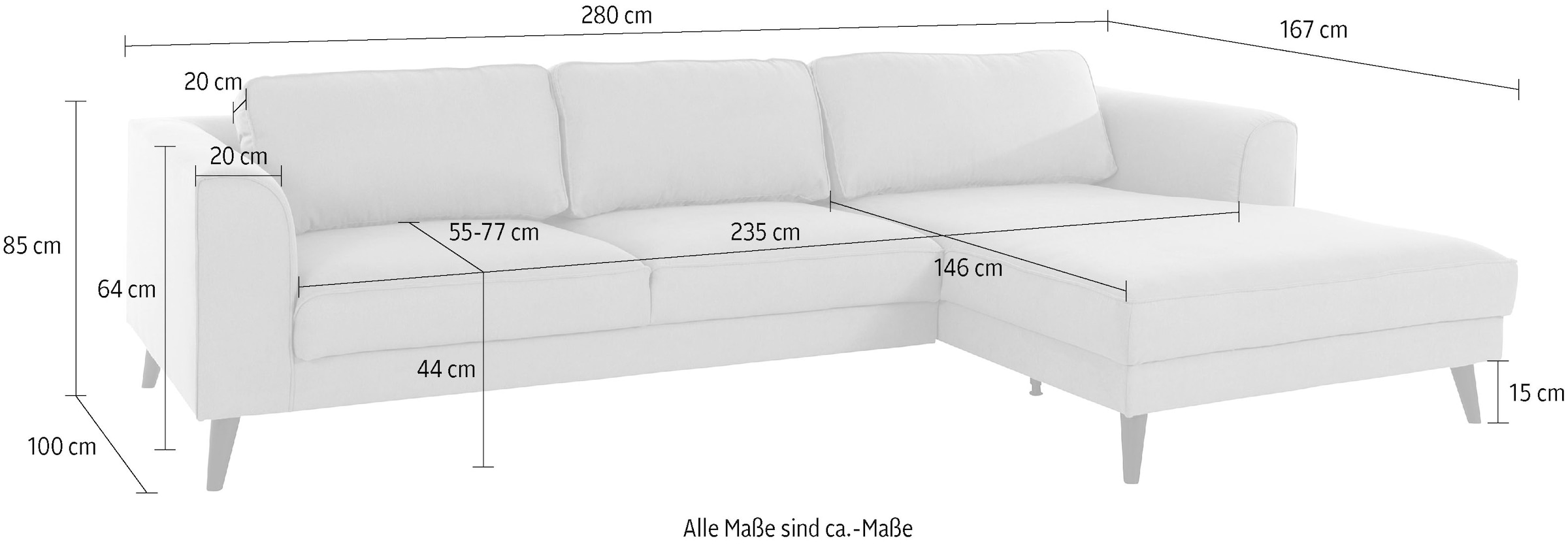 INOSIGN Ecksofa »Lumber Jack, elegant und bequem, Breite 280, hoher Fuß,  L-Form« in moderner Optik