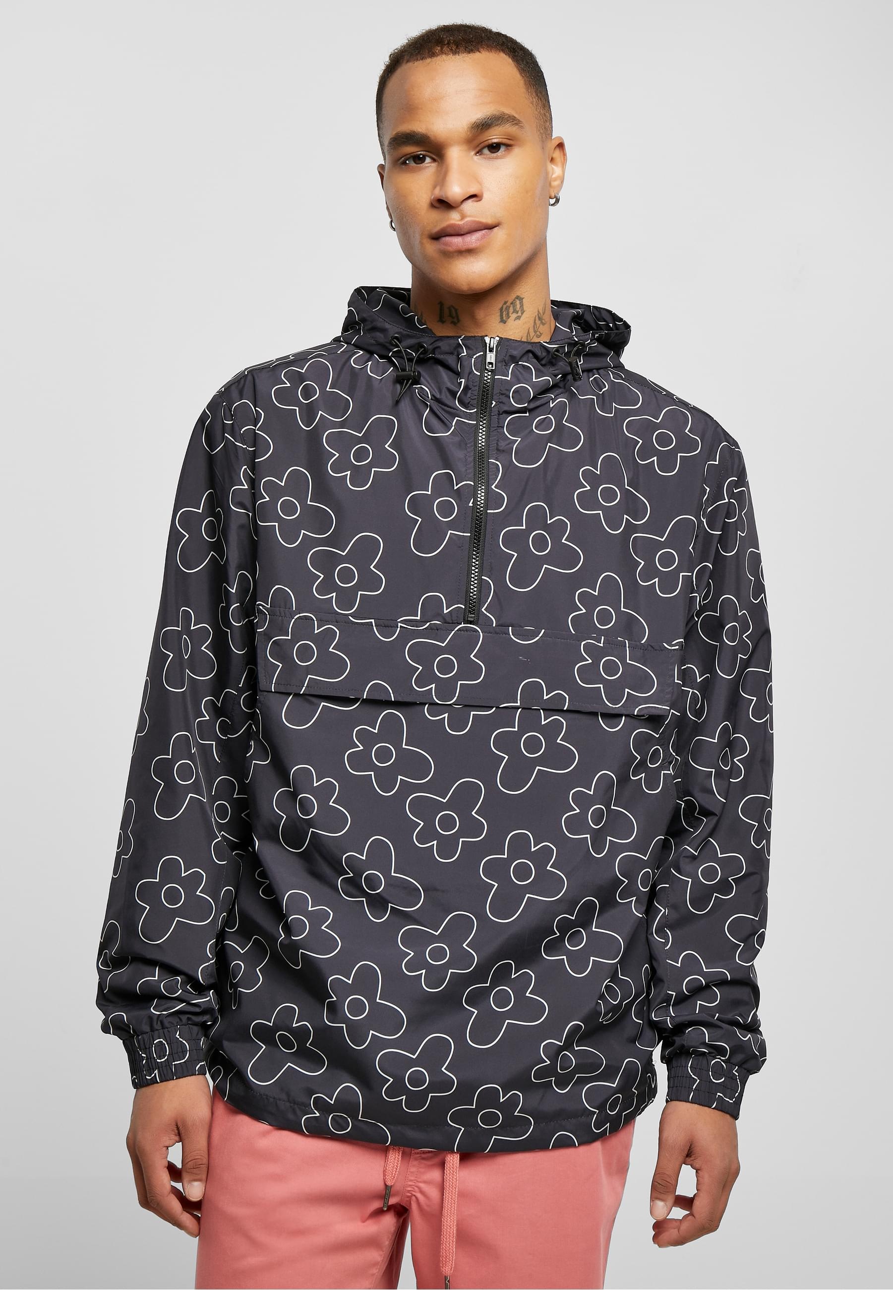 URBAN CLASSICS Windbreaker »Urban Classics Herren Flower AOP Pull Over Jacket« 1 Stk. tlg. mit Kapuze