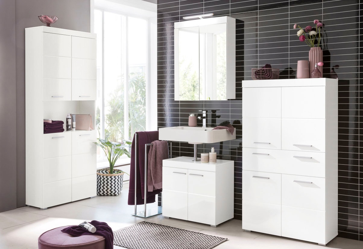 welltime Midischrank »Avena« Standschrank mit 4 Türen, 1 Schublade - (B/T/H) 73/31/130 cm
