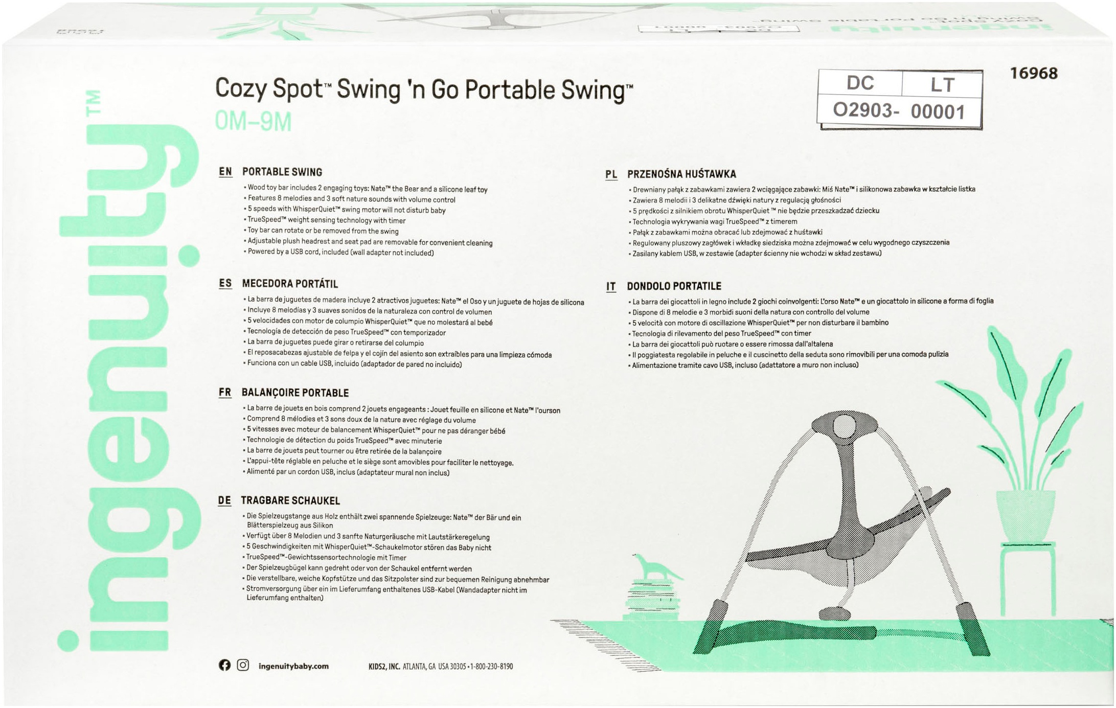 ingenuity Babywippe »Cozy Spot Swing 'n Go Portable Swing«, bis 9 kg, mit Sound-Effekt