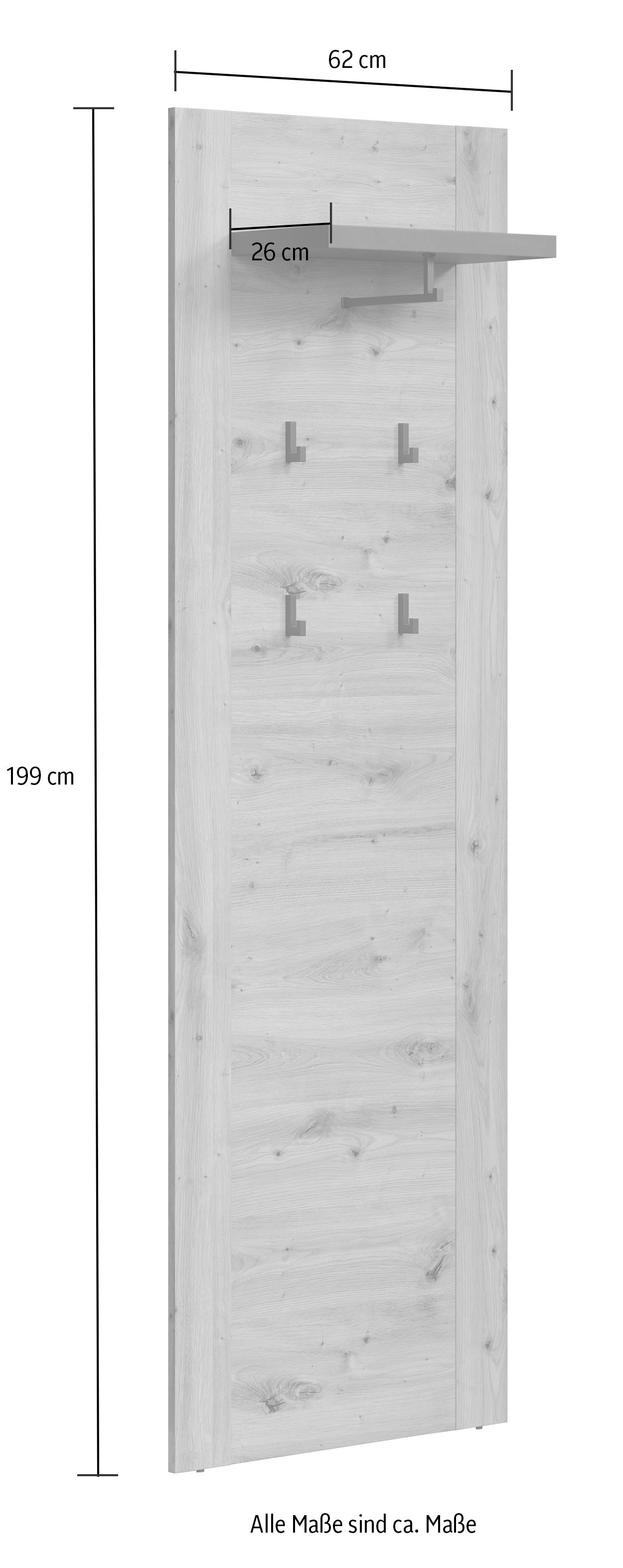 Home affaire Garderobenpaneel »Ambres« Garderobenpaneel mit Ablage & Haken - (B/T/H) 62/26/199 cm