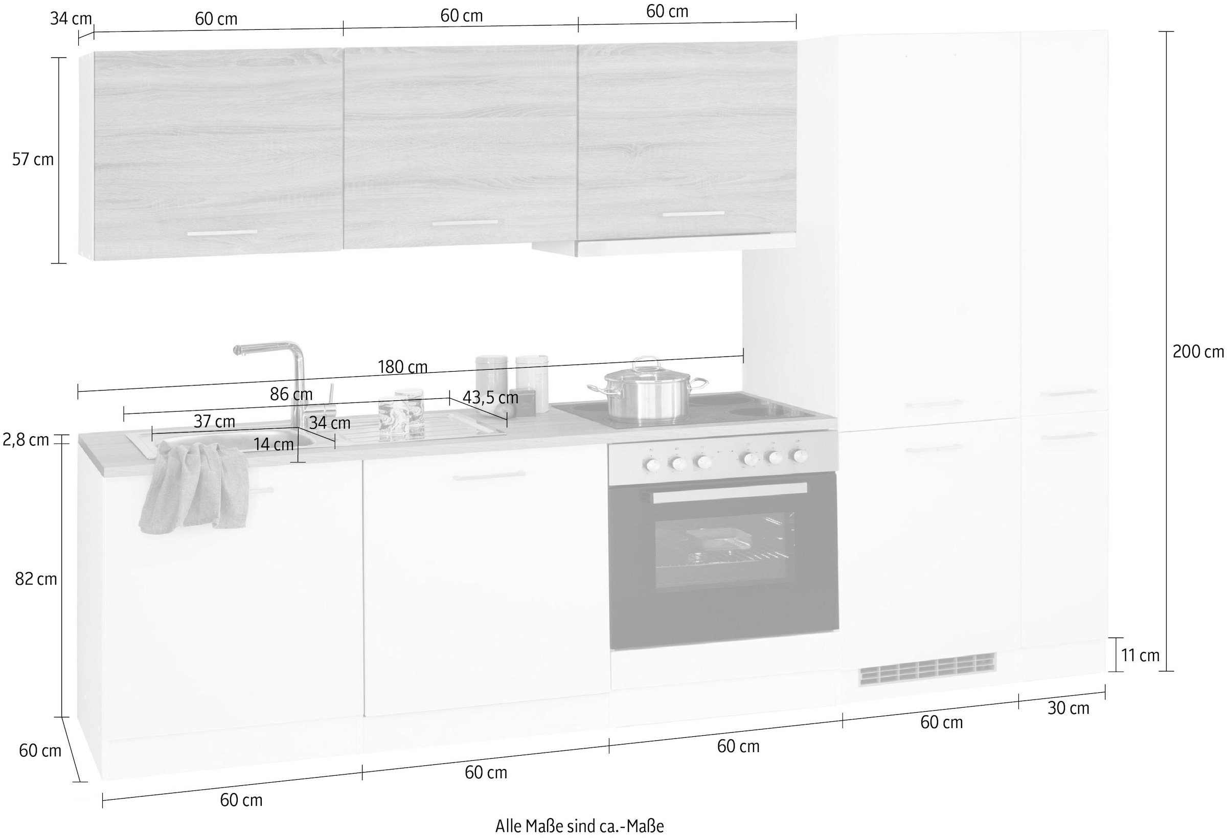 KOCHSTATION Küchenzeile »KS-Visby«, mit E-Geräte, 270 cm, inkl. Kühl/Gefrierkombination und Geschirrspüler