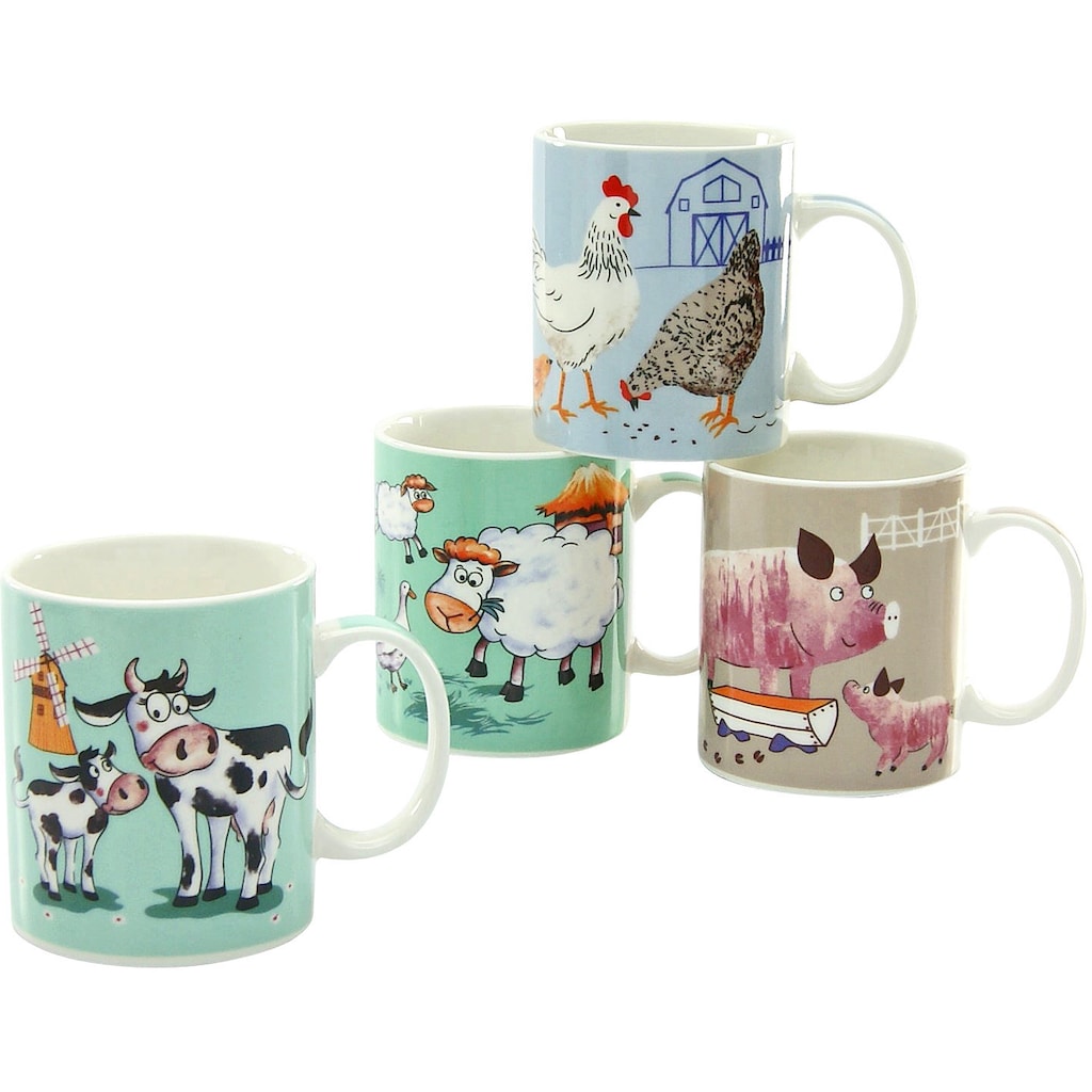 CreaTable Becher »Kaffeebecher Farm Animals«, (Set, 4 tlg.), ideal als Kinderbecher, Tassen Set, 4-teilig