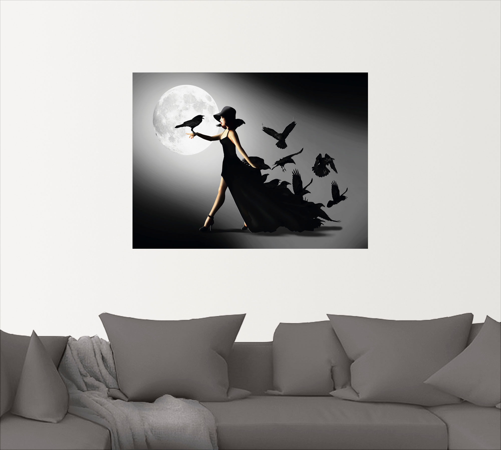 Artland Wandbild »Die Frau mit den Raben«, Animal Fantasy, (1 St.), als Alubild, Outdoorbild, Leinwandbild, Poster, Wandaufkleber