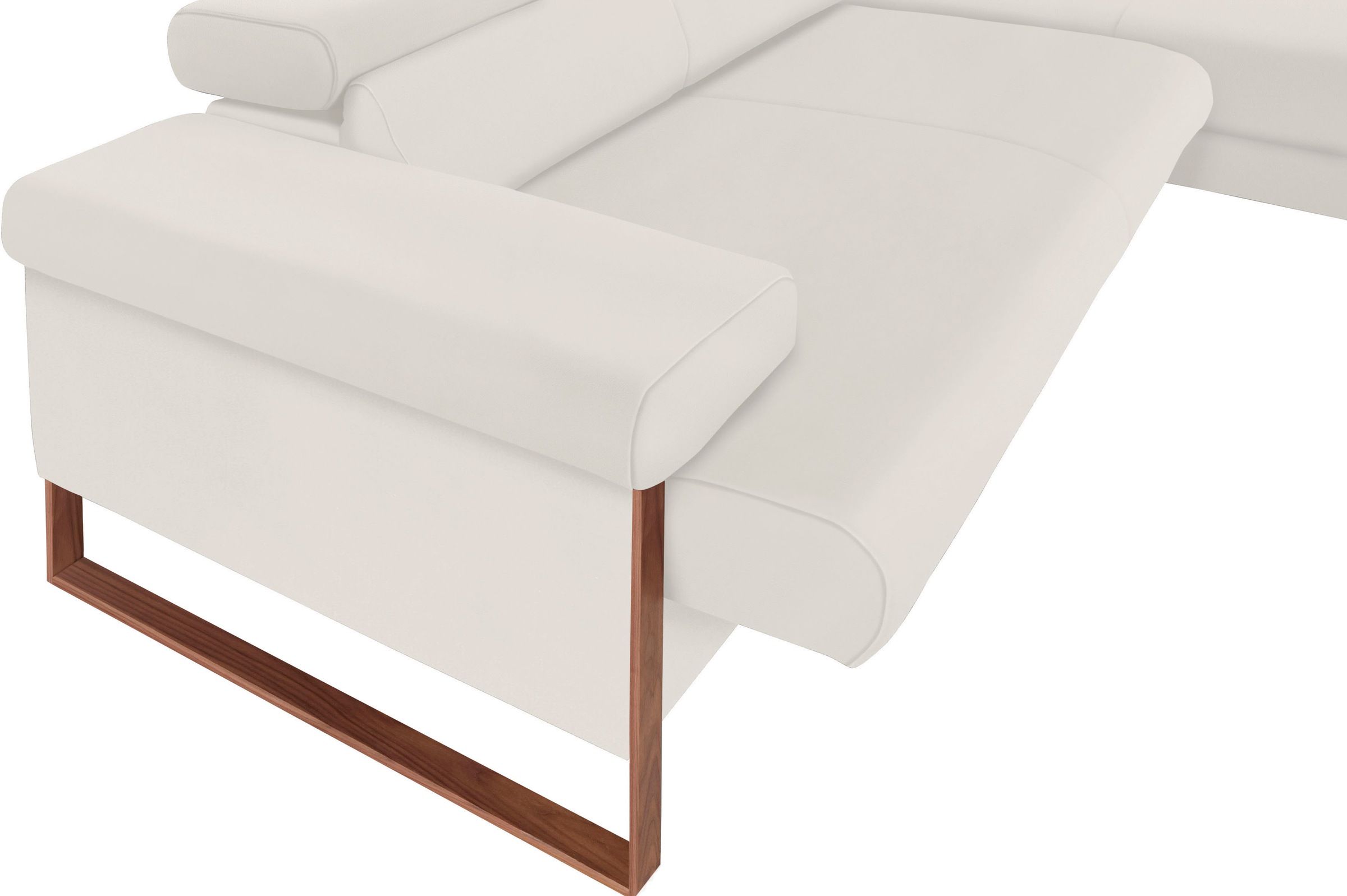 W.SCHILLIG Ecksofa »finn, Designsofa mit tollem Sitzkomfort, bequem, L-Form«, German Design Award 2016, Fußgestell Nussbaum natur, Breite 281 cm