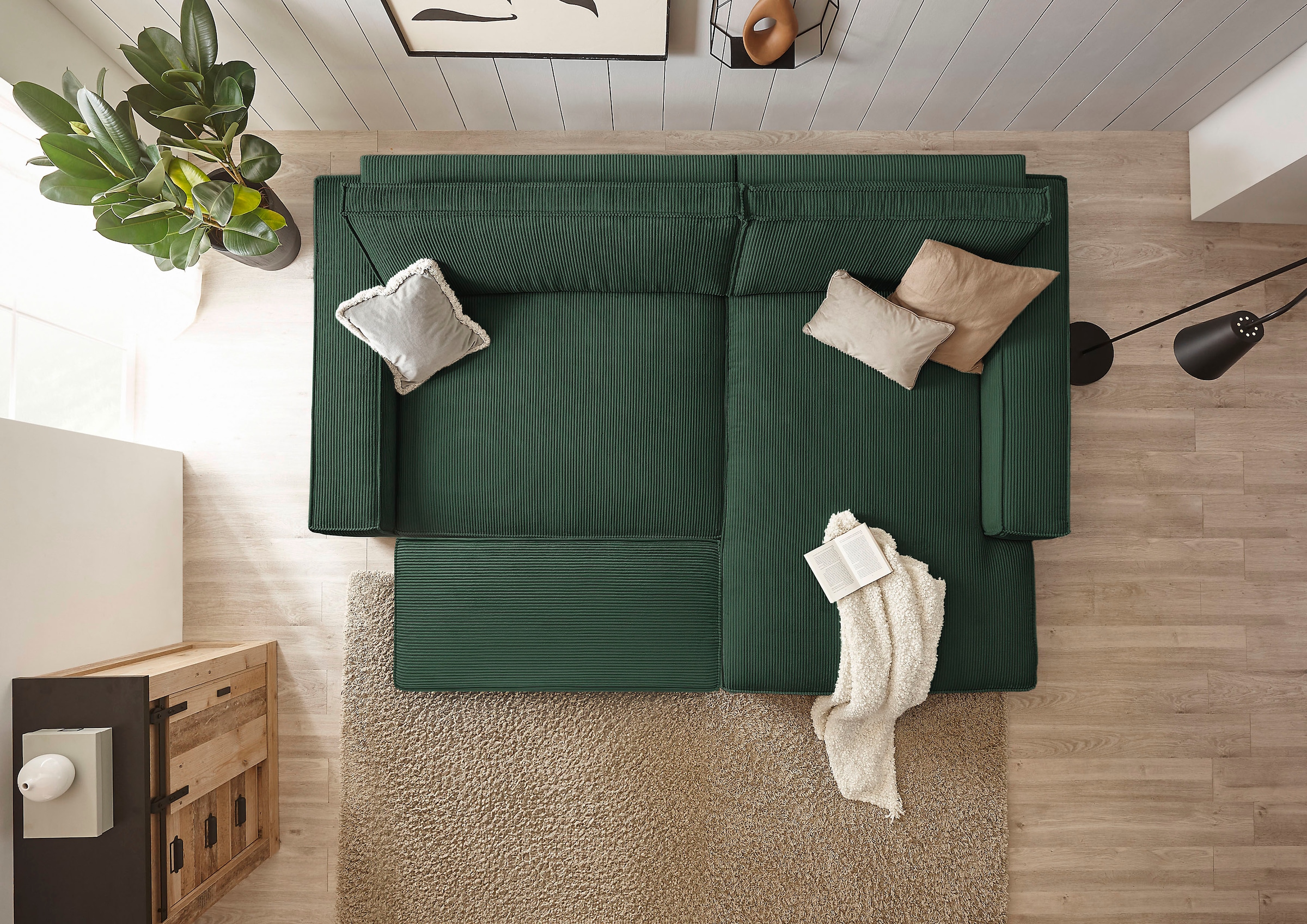Home affaire Polsterecke »NEU: SHERWOOD XXL tief, L-Form mit Schlaffunktion, Big-Sofa mit Hocker«, (Set, 2 St.), stellbar zum Schlafsofa (Krokodilverbinder), Cord, Leinenoptik