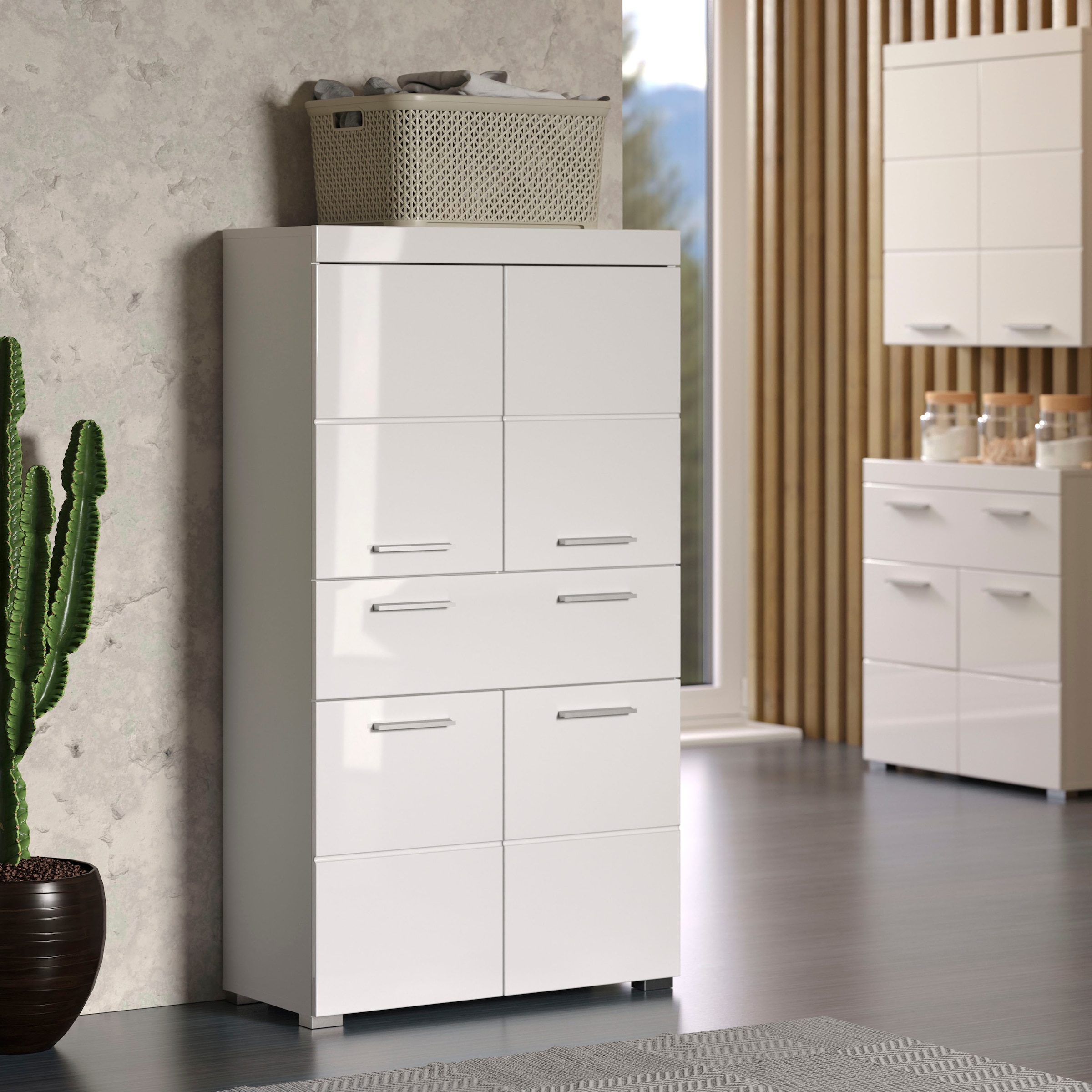 welltime Midischrank »Avena« Standschrank mit 4 Türen, 1 Schublade - (B/T/H) 73/31/130 cm