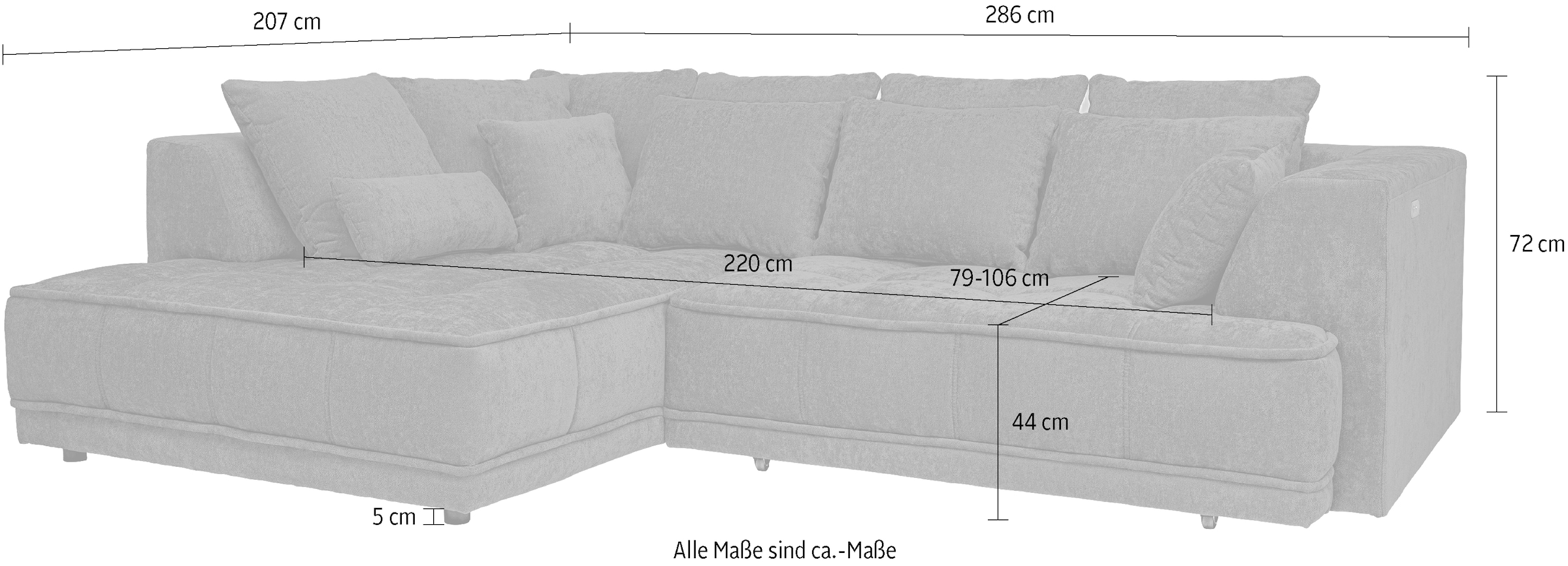 WERK2 Ecksofa »Tiga, Komfortsofa mit elekt. Auszugsfunktion, bequem, L-Form« Pure Wohlfühlgarantie: Ausziehbare Sitztiefe, XXL-Ottomane & Kissen.