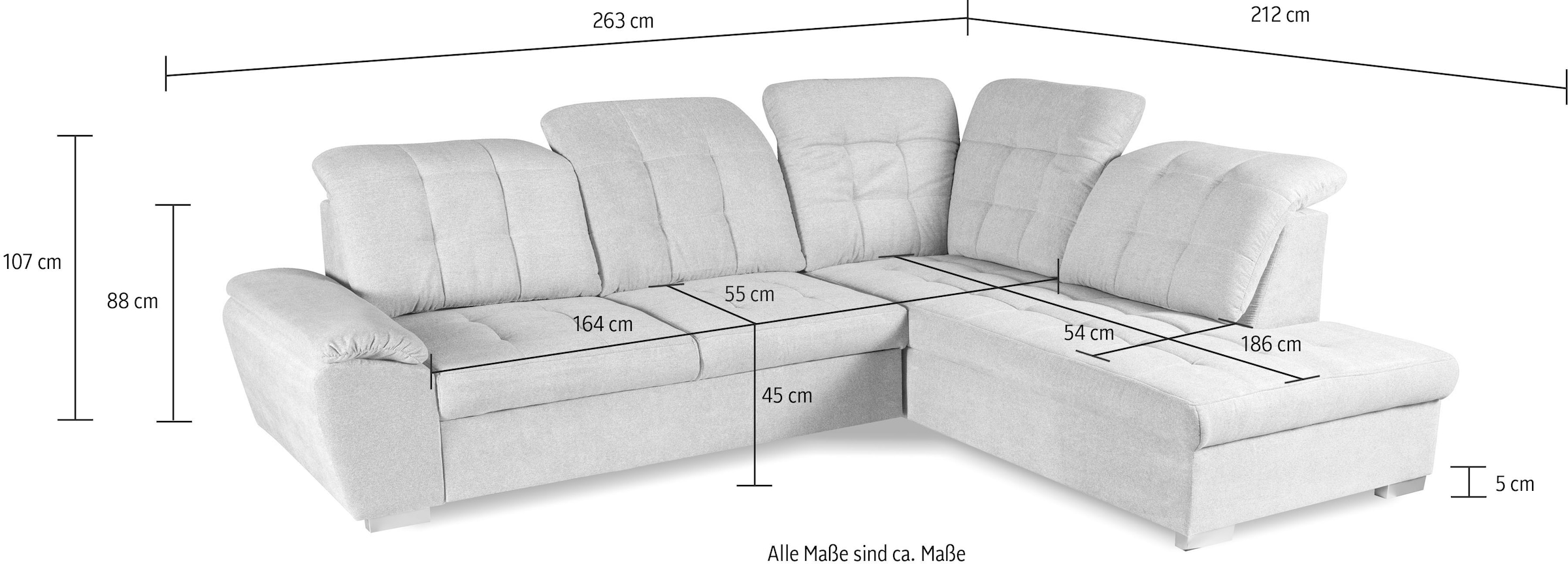 WERK2 Ecksofa »Brindisi, bequem und komfortabel, L-Form«, mit verstellbaren Kopfteilen, Bettfunktion & Bettkasten
