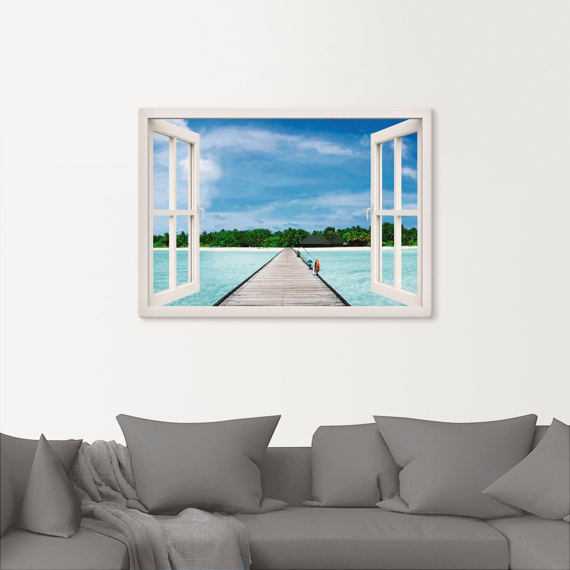 Artland Wandbild »Fensterblick maledivischen Paradies«, Fensterblick, (1 St günstig online kaufen