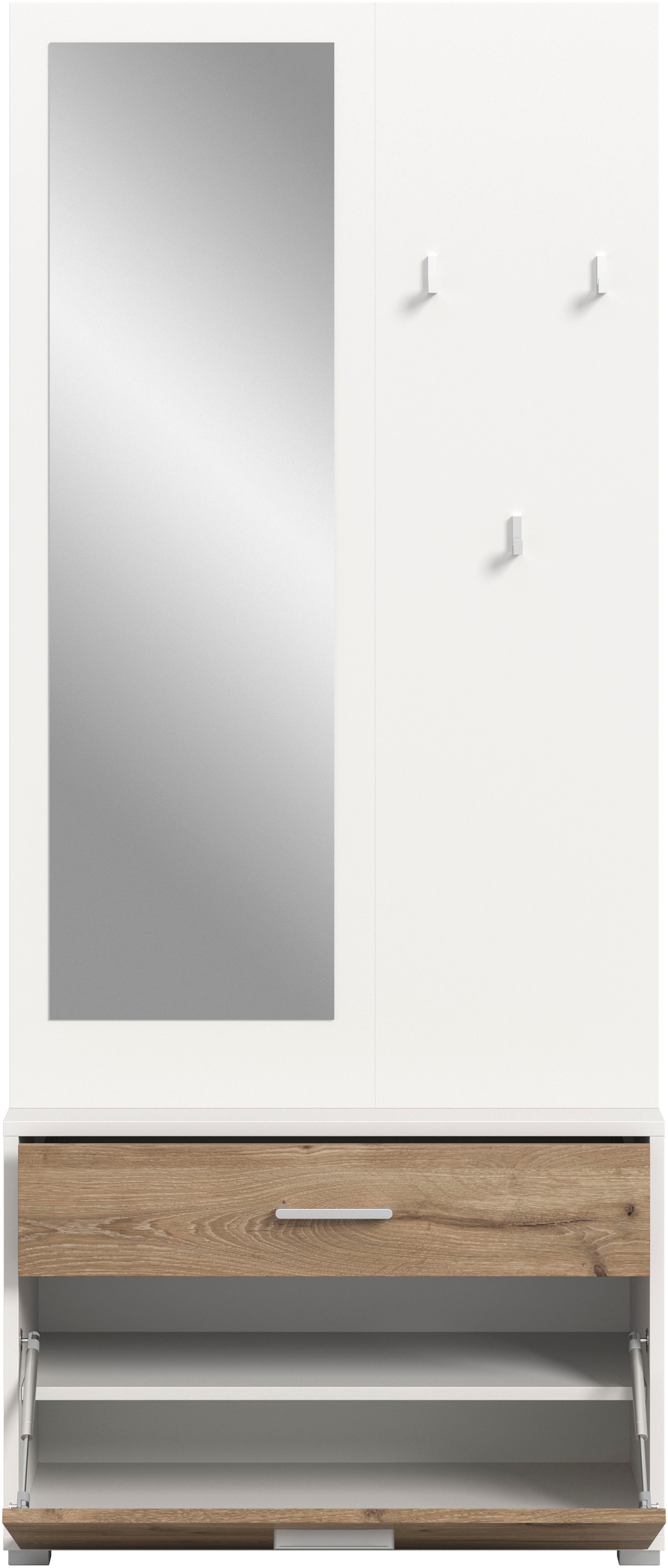 INOSIGN Kompaktgarderobe »Morrea, Höhe 190 cm, 1 Schubkästen, 6 Haken, 1 Kleiderstange, 7 Fächer«, (1 St.), schmale Garaderobe, Stauraum, Flur, Diele