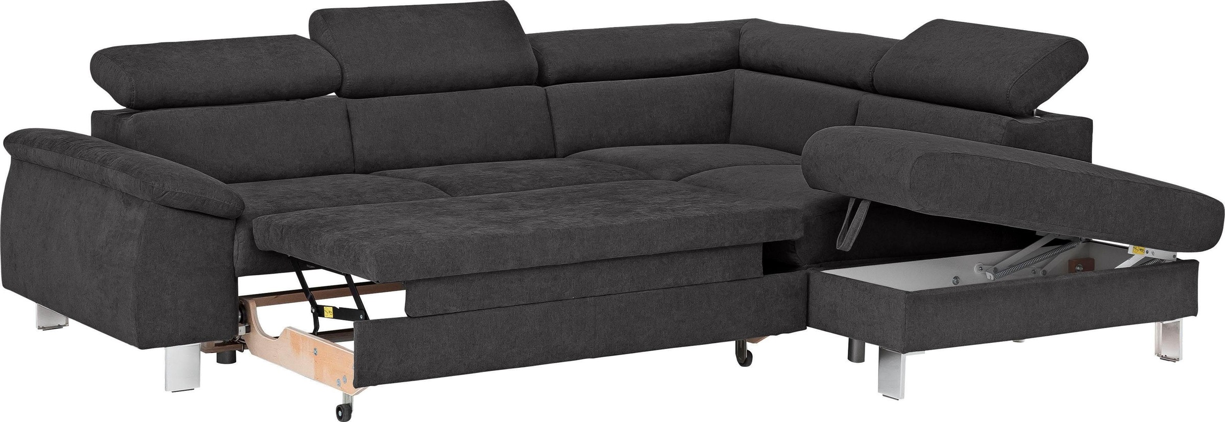 COTTA Ecksofa »Komaris L-Form mit Kopfteilverstellung«, wahlweise mit Bettfunktion, Bettkasten & Beleuchtung