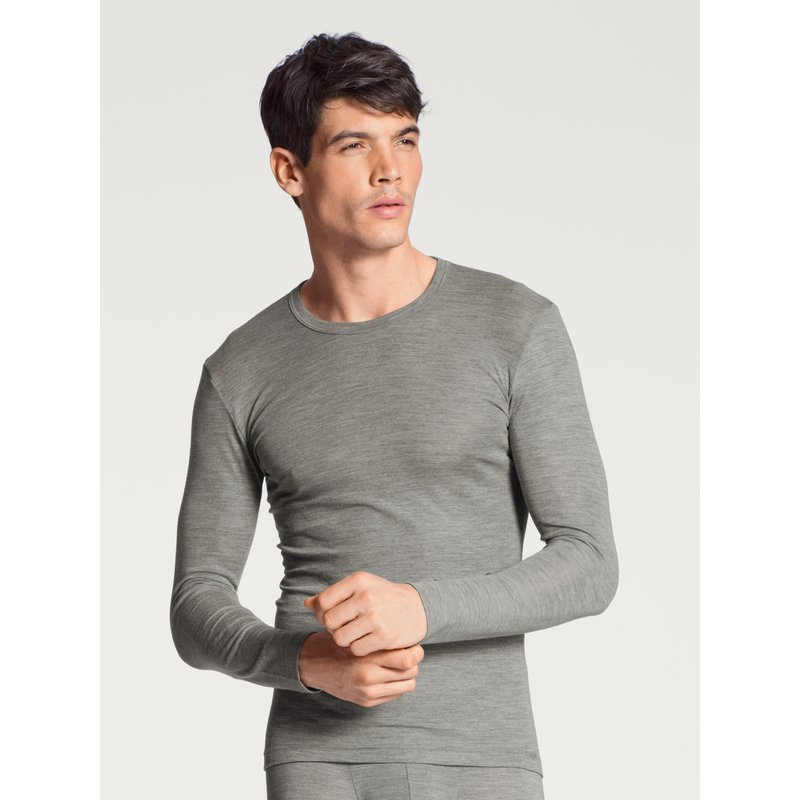 CALIDA Langarmshirt »Wool & Silk« wärmend, atmungsaktiv, Feinripp, Rundhals, weich platin melé XL (56) XL (56) Herren-Longsleeve von Calida