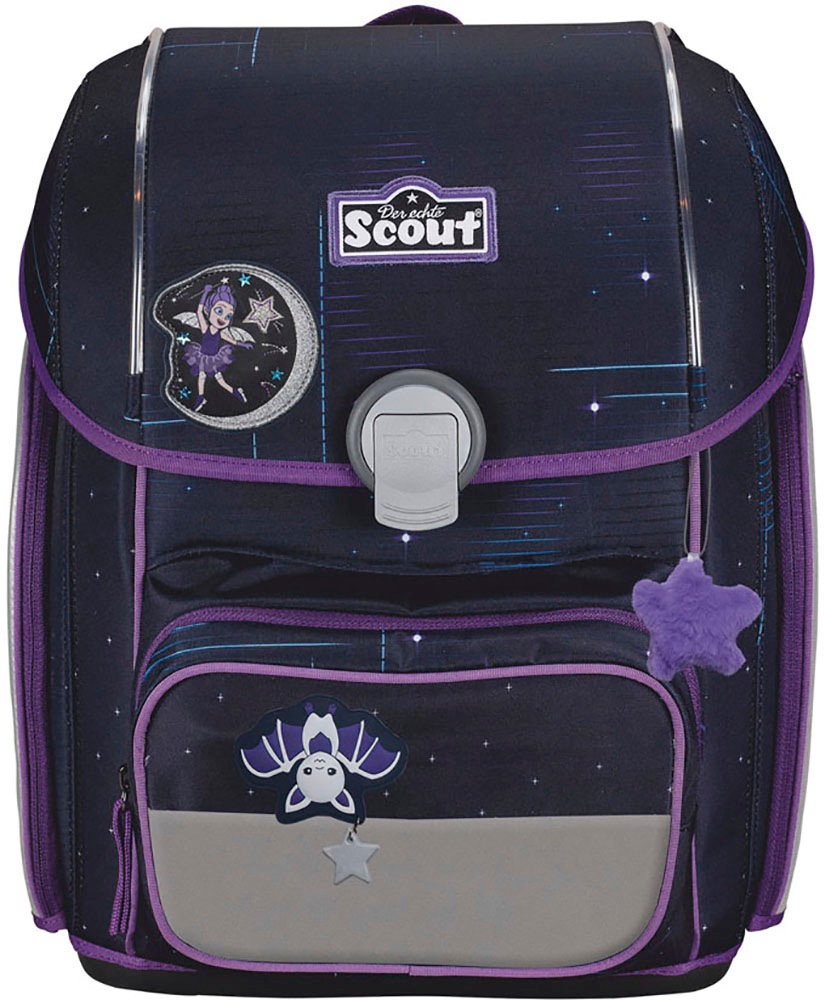 Scout Schulranzen »Genius Safety Light, mit LED-Lichtleiter, Spooky Starlight«, Retroreflektierende Flächen-LED-Lichtleiter, mit Powerbank; enthält recyceltes Material