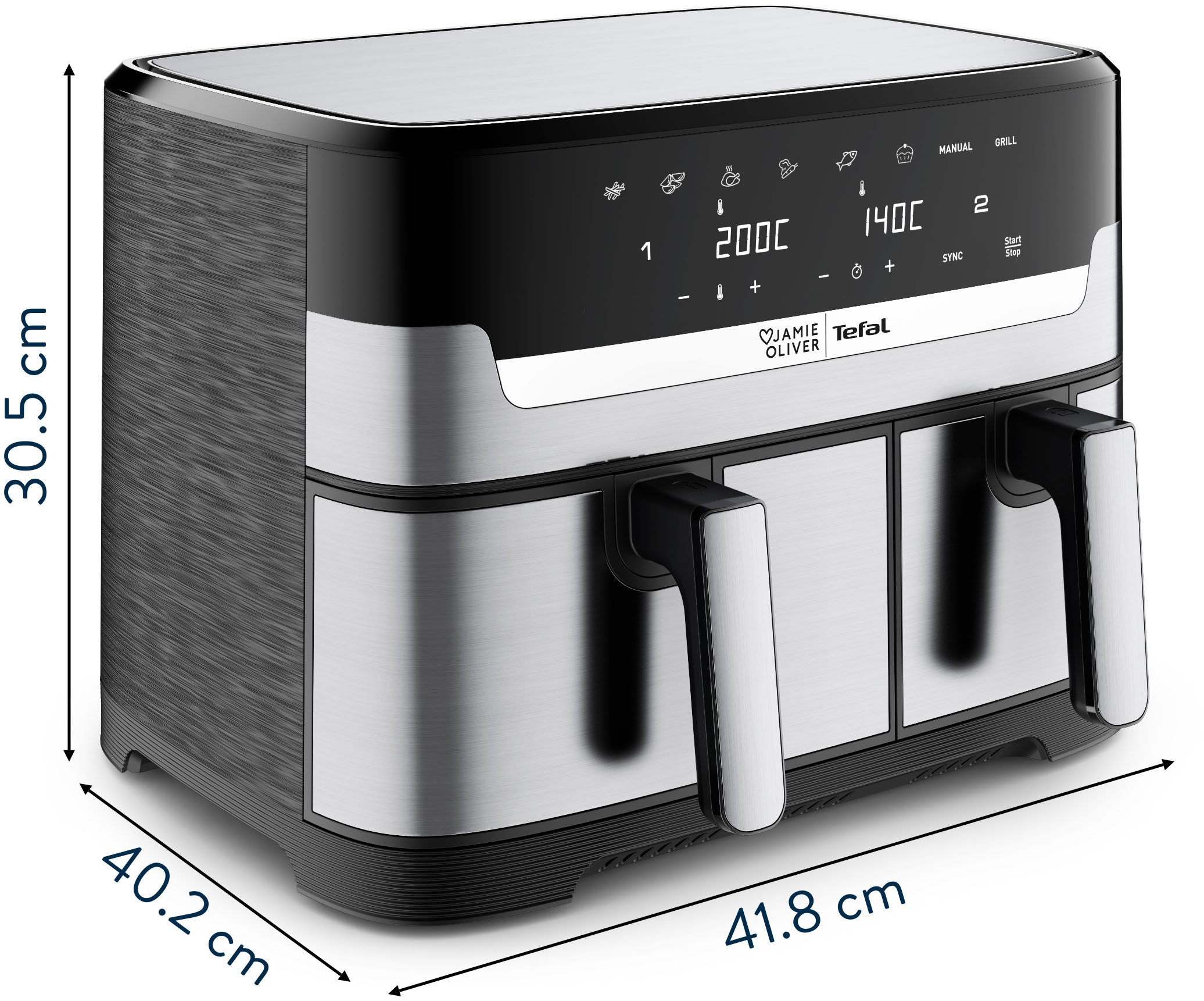 Tefal Heißluftfritteuse »Jamie Oliver by Tefal EY90JDE Dual Easy Fry & Grill«, 2700 W, Doppelkammer, 2 unabhängige Garzonen, 8 automatische Programme, 8,3 L