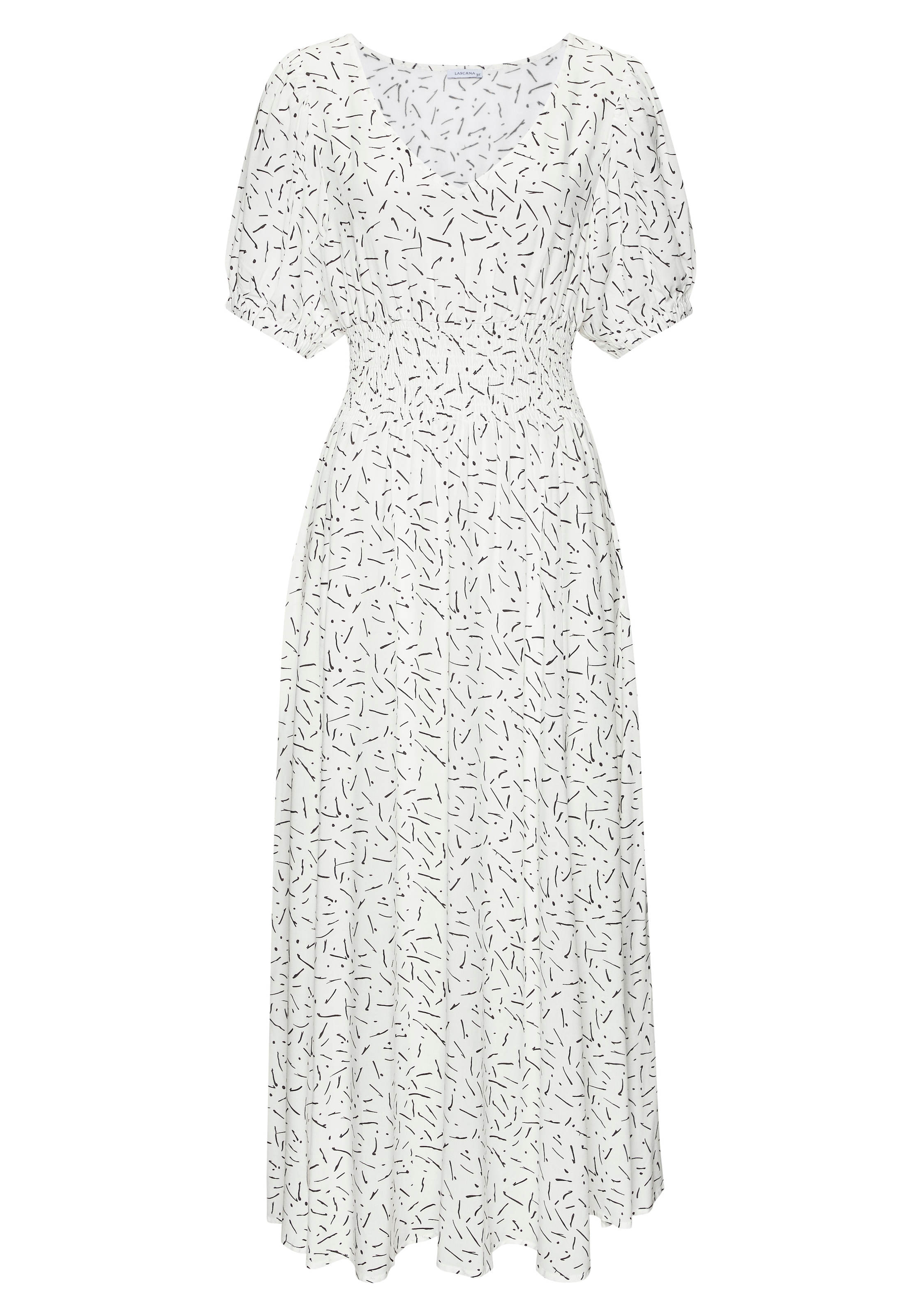 LASCANA Maxikleid Ohne Taschen mit Alloverdruck und V-Ausschnitt, gewebtes Sommerkleid, Strandkleid
