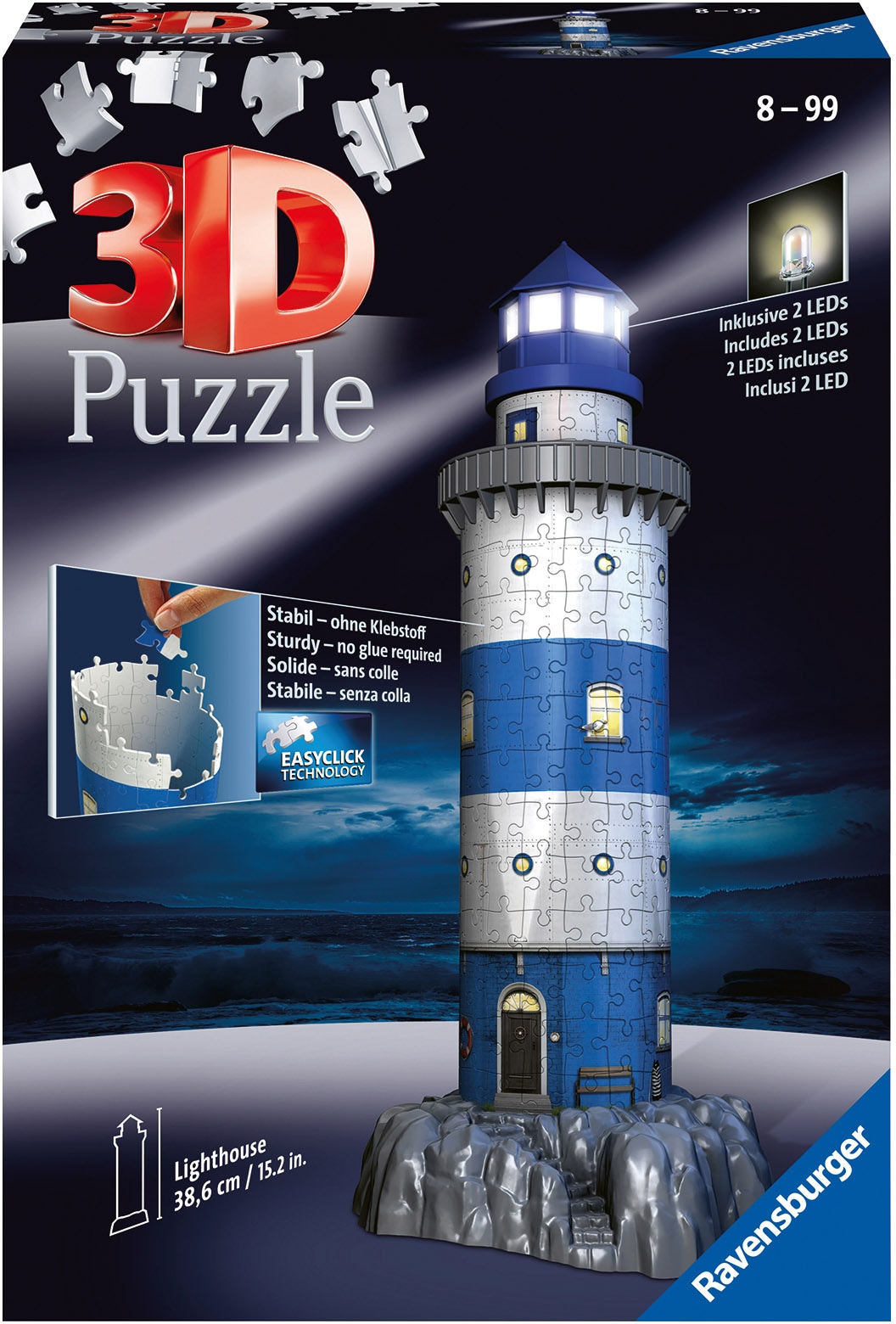 Ravensburger 3D-Puzzle »Leuchtturm bei Nacht«, inkl. 2 LEDs; Made in Europe, FSC® - schützt Wald - weltweit