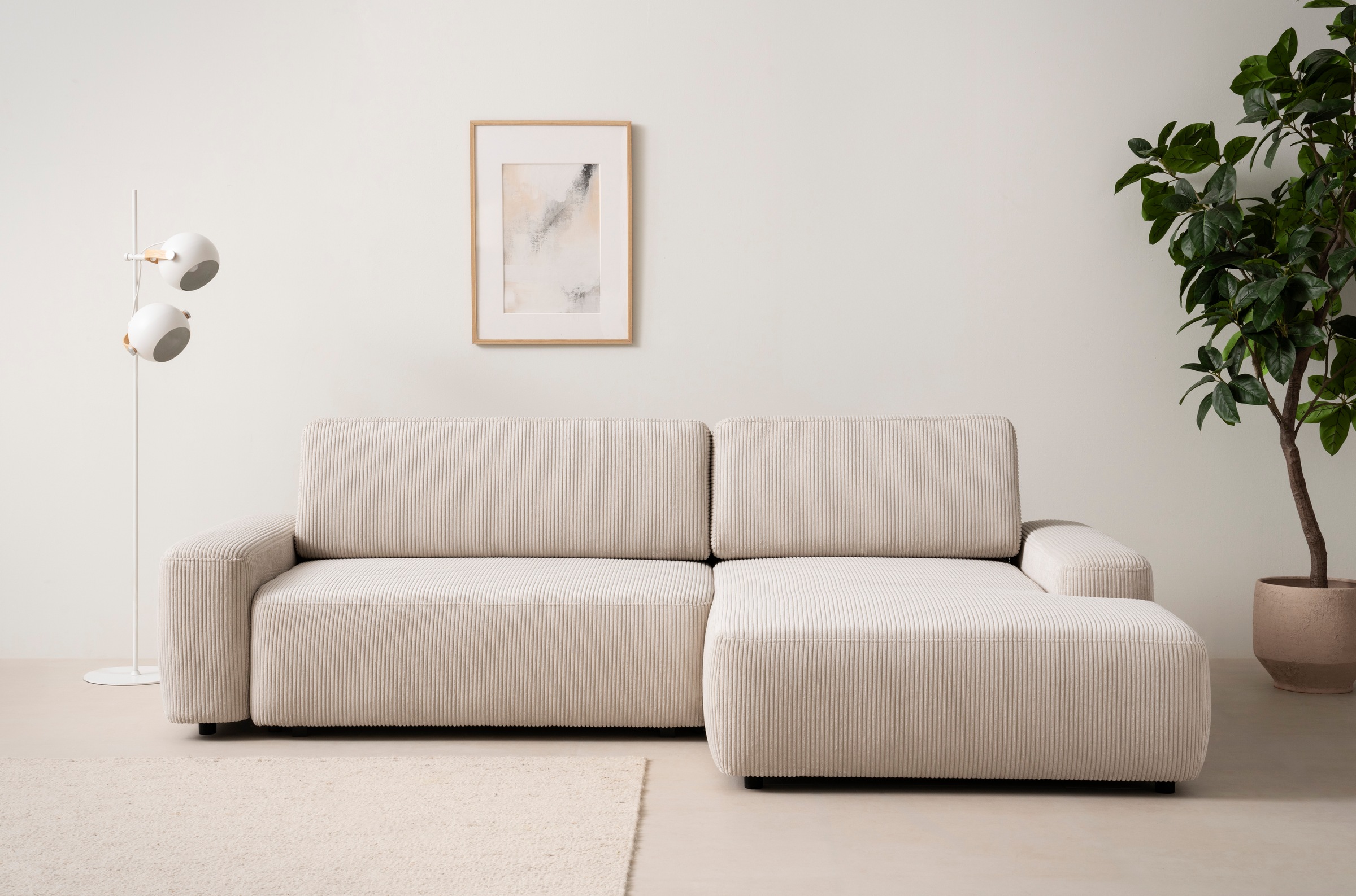 INOSIGN Ecksofa »TORGE (264cm), Schlafsofa in Cord, Samtvelours o Struktur fein, L-Form«, Schlaffunktion, Bettkasten, Liegefläche: 125/210 cm