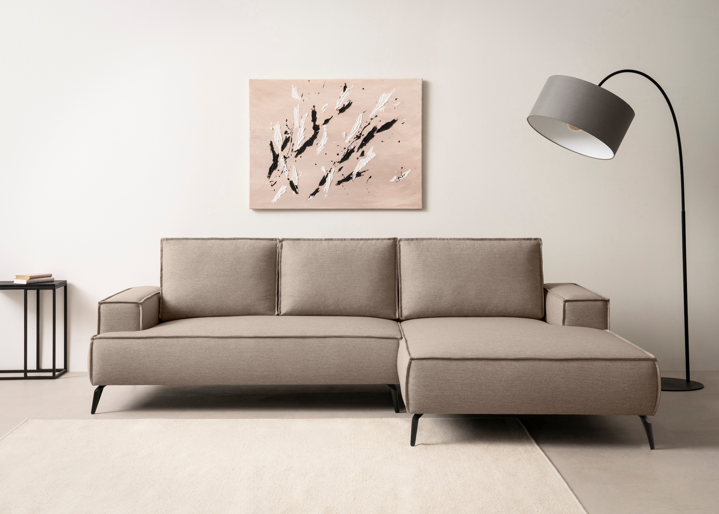 OTTO home Ecksofa »TVINNU Leinenoptik, L-Form, Breite 275 cm« wahlweise Recamiere rechts/links, schwarze Füße, bequemer Sitzkomfort