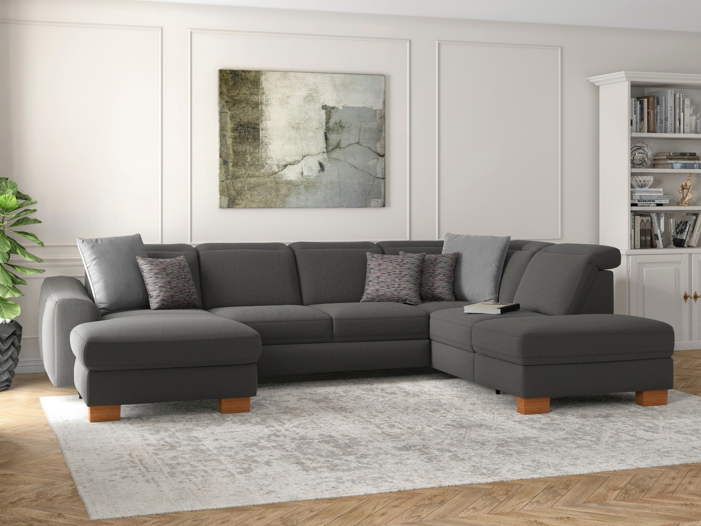 sit&more Wohnlandschaft »Dundee U-Form«, mit Federkern und Massivholzfüßen, wahlweise mit Kopfteilverstellung