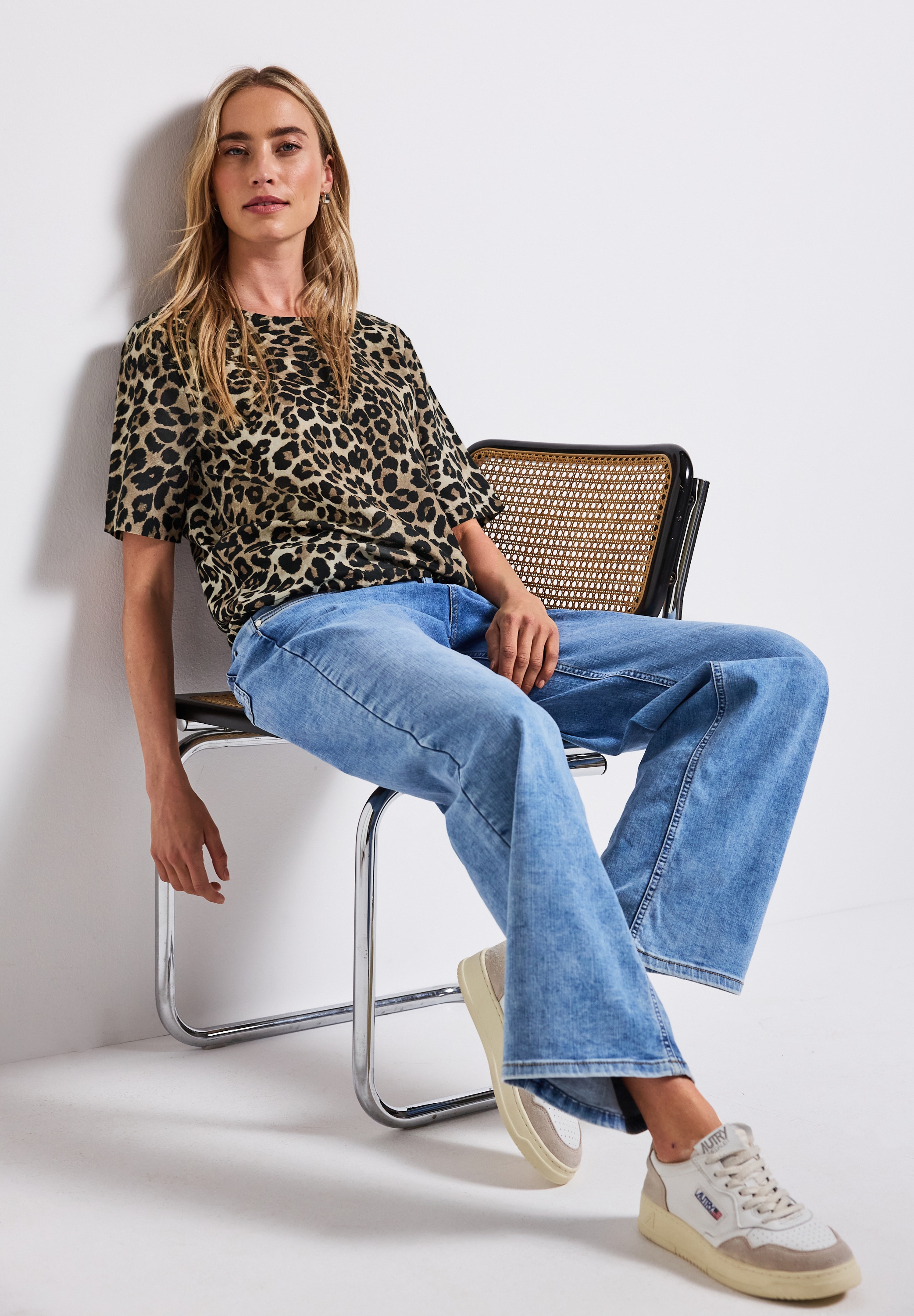 STREET ONE Druckbluse, mit Leo-Print und seitlichem Bindenband