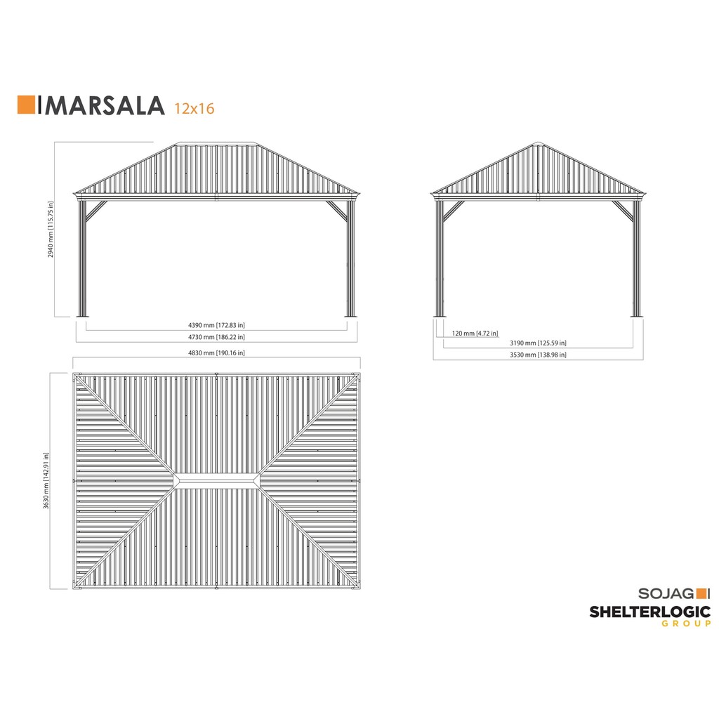 Sojag Pavillon »Marsala 12x16«, BxT: 483x363 cm, inkl. Moskitonetze
