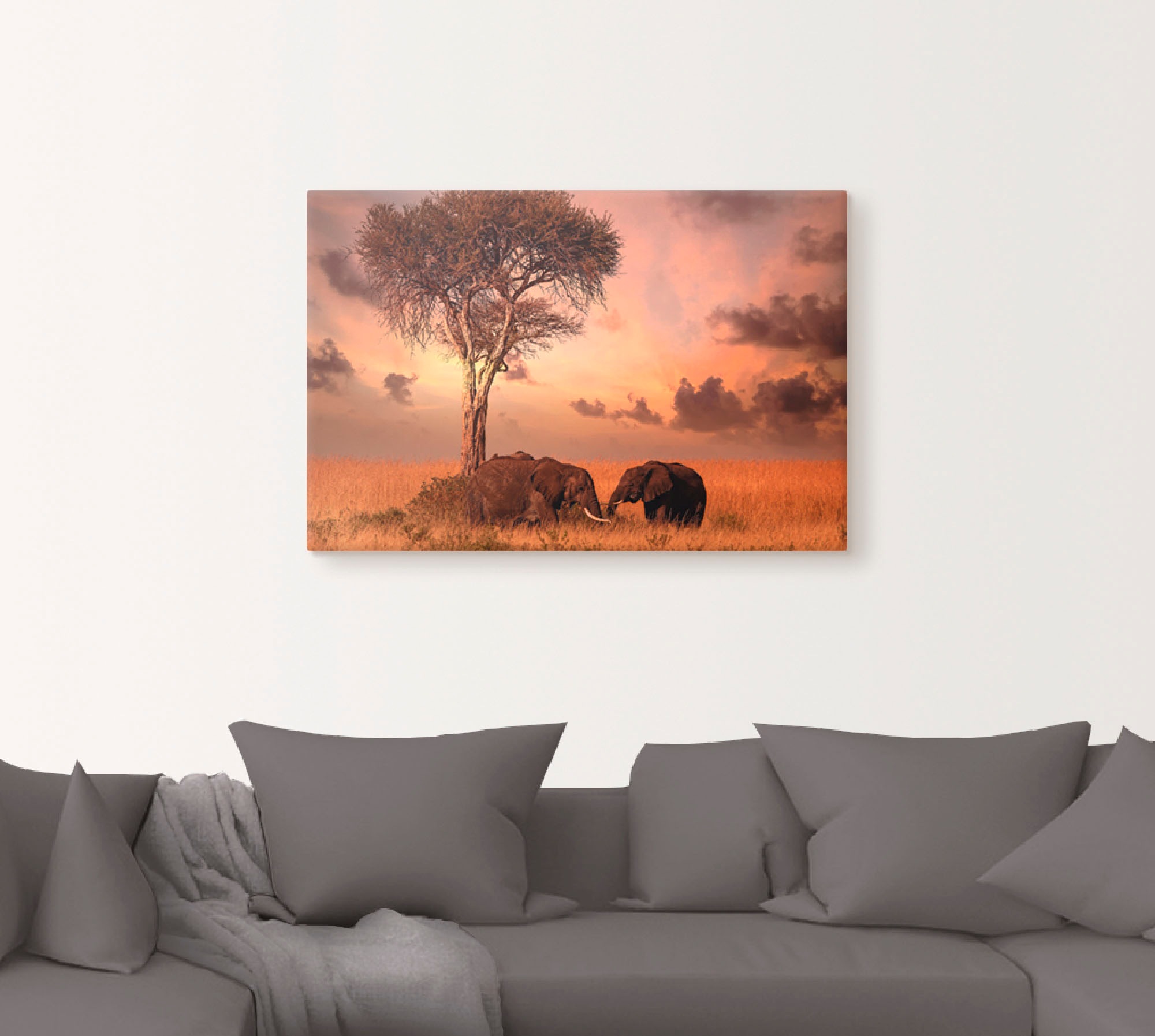 Artland Wandbild »Elefanten zum Abendessen« Wildtiere 1 Stk. tlg. als Leinw günstig online kaufen