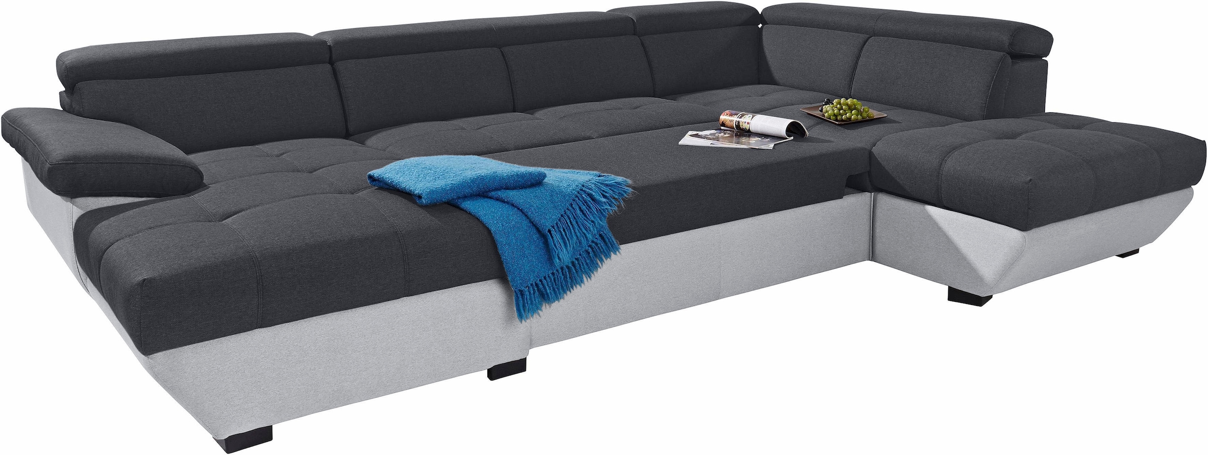 COTTA Polstergarnitur »Speedway U-Form«, (Set), Set bestehend aus: Wohnlandschaft mit Kopfteilverstellung & Hocker