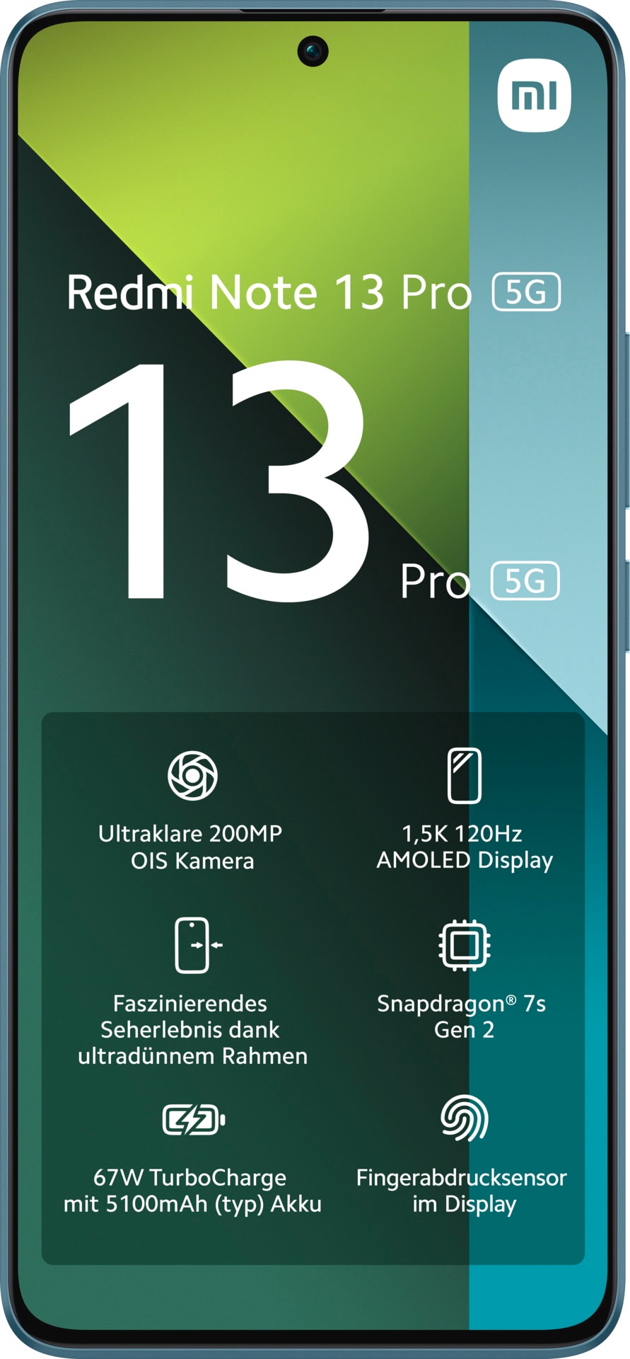 Xiaomi Smartphone »Redmi Note 13 Pro 5G 8GB+256GB«, Blau, 16,94 cm/6,67 Zoll, 256 GB Speicherplatz, 200 MP Kamera, 200+8+2 MP Triple Hauptkamera und 16 MP Frontkamera