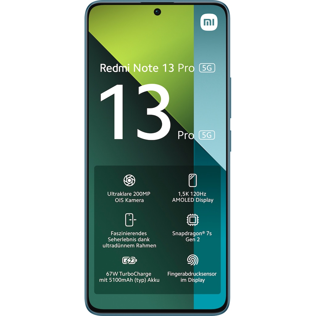 Xiaomi Smartphone »Redmi Note 13 Pro 5G 8GB+256GB«, Blau, 16,94 cm/6,67 Zoll, 256 GB Speicherplatz, 200 MP Kamera, 200+8+2 MP Triple Hauptkamera und 16 MP Frontkamera