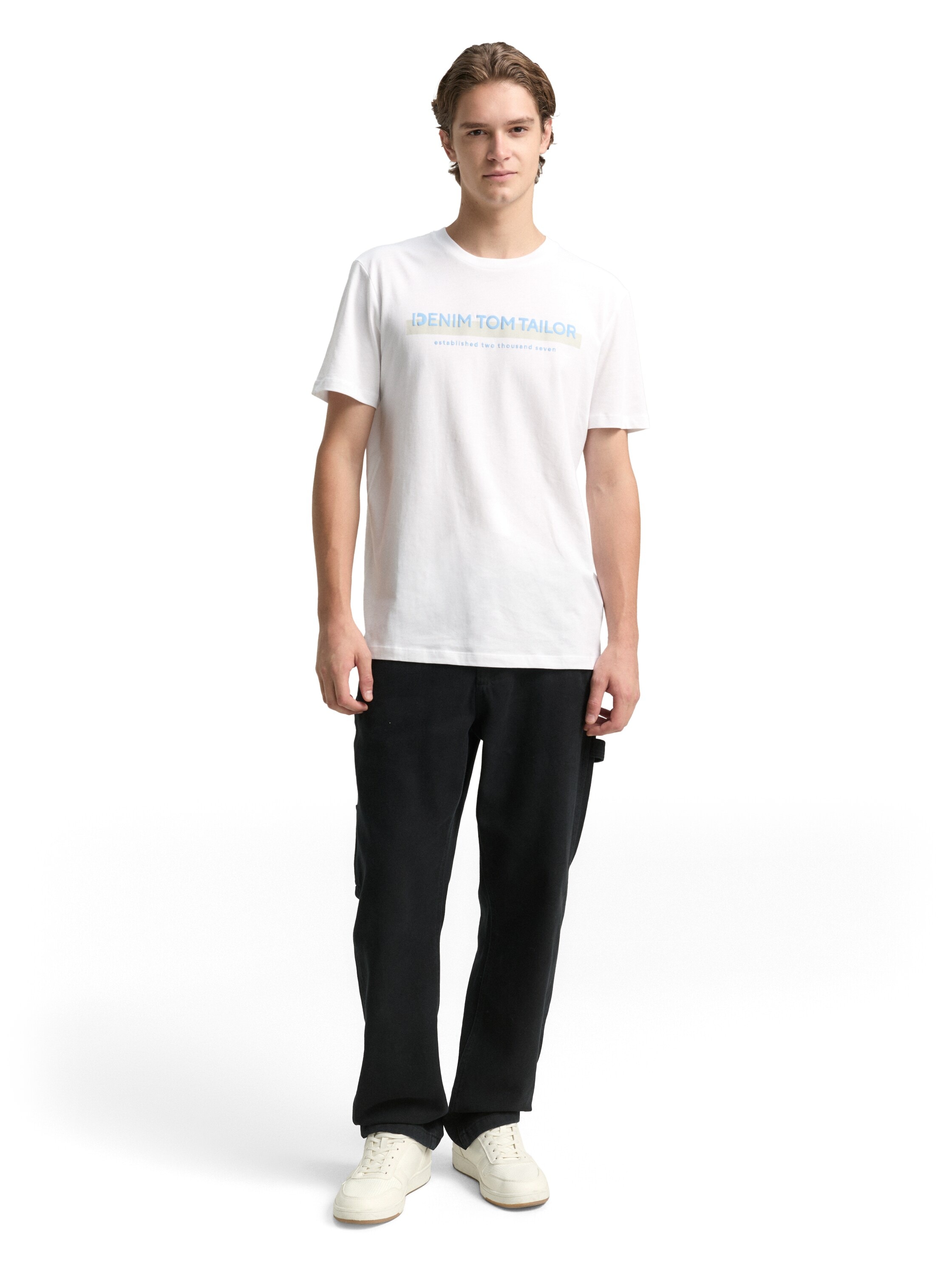 TOM TAILOR Denim Rundhalsshirt mit Logofrontprint