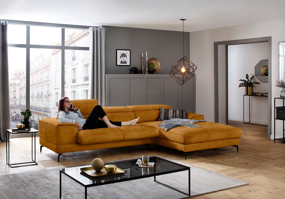 W.SCHILLIG Ecksofa »piedroo, Designsofa mit tollem Sitzkomfort, L-Form«, Kopfteilverstellung, wahlweise mit Sitztiefenverstellung, Breite 303cm