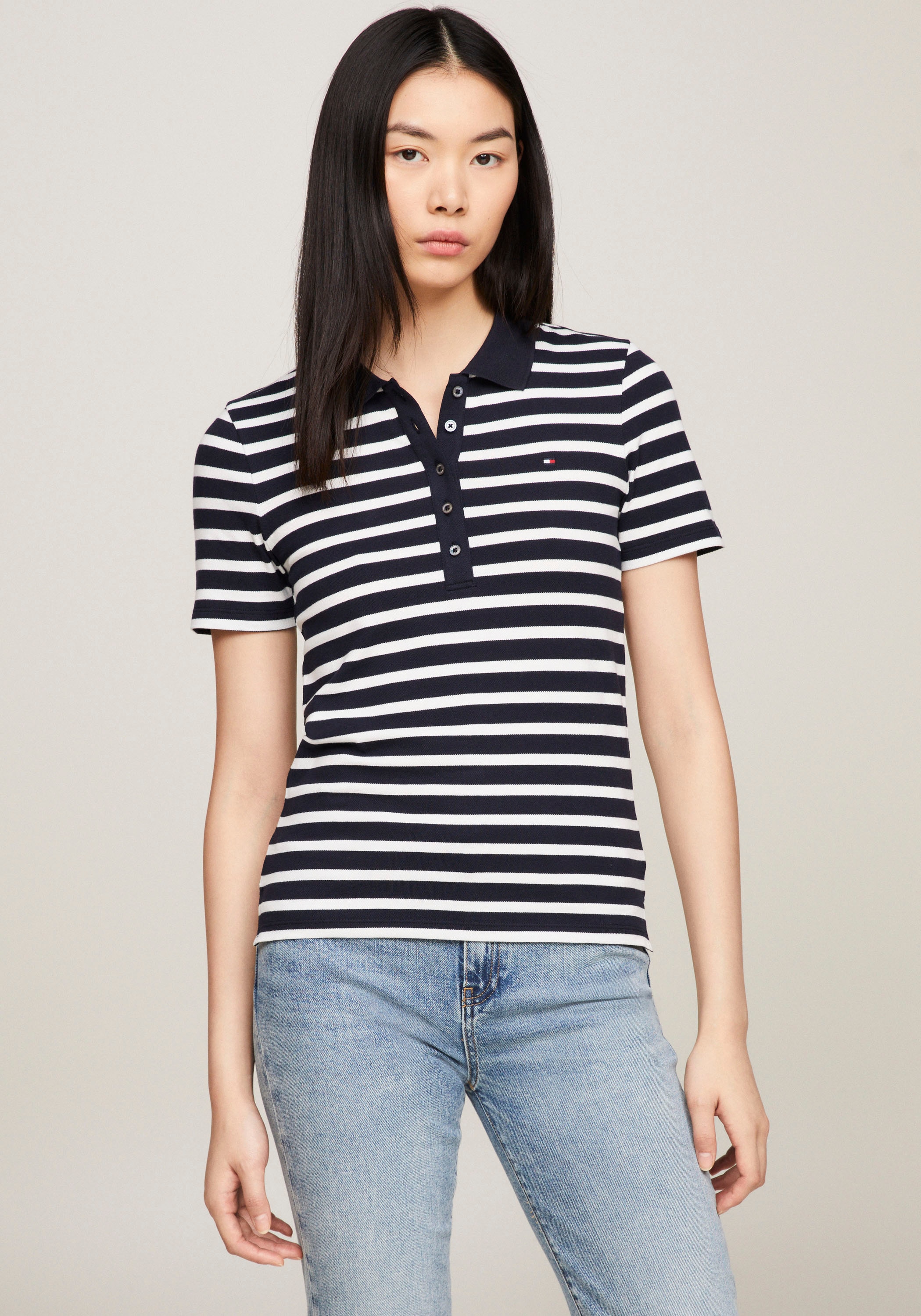 Tommy Hilfiger Poloshirt »1985 SLIM PIQUE STRIPE POLO SS«, mit dezenter Tommy Hilfiger Logostickerei